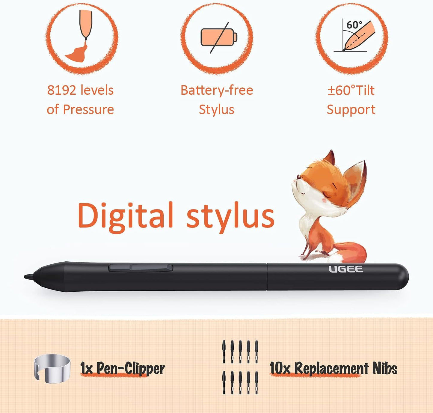 UGEE S640 Grafiktablett, digitales Zeichentablett mit Stylus, batterieloser Druckempfindlichkeit, 8192 Stylus Tablet, 10 Tastenkombinationen, kompatibel mit Windows, Mac, Linux und Android