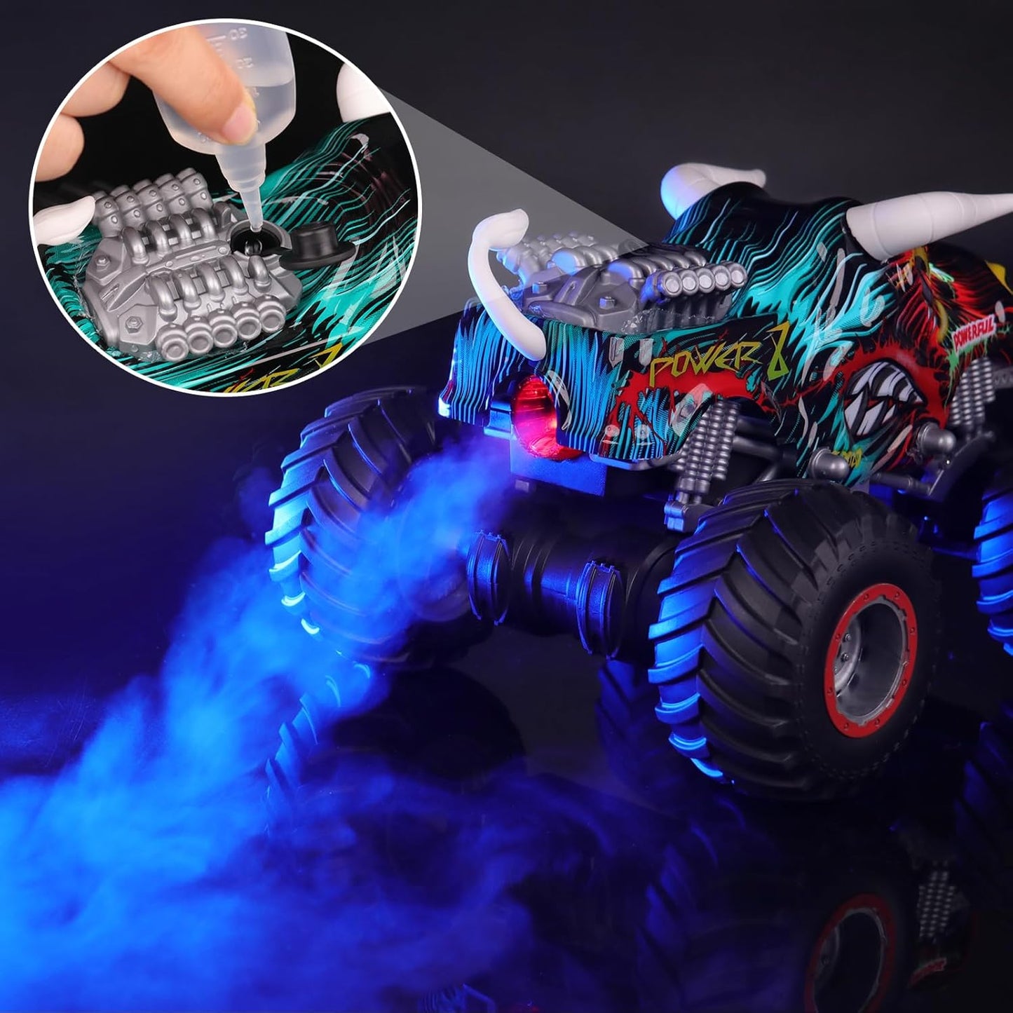 PREBOX Ferngesteuerter Monstertruck für Jungen 8-12 – RC-Bullauto-Spielzeug für Kinder im Alter von 4–7 Jahren, Geburtstagsgeschenke für Jungen mit Musik und Lichtern