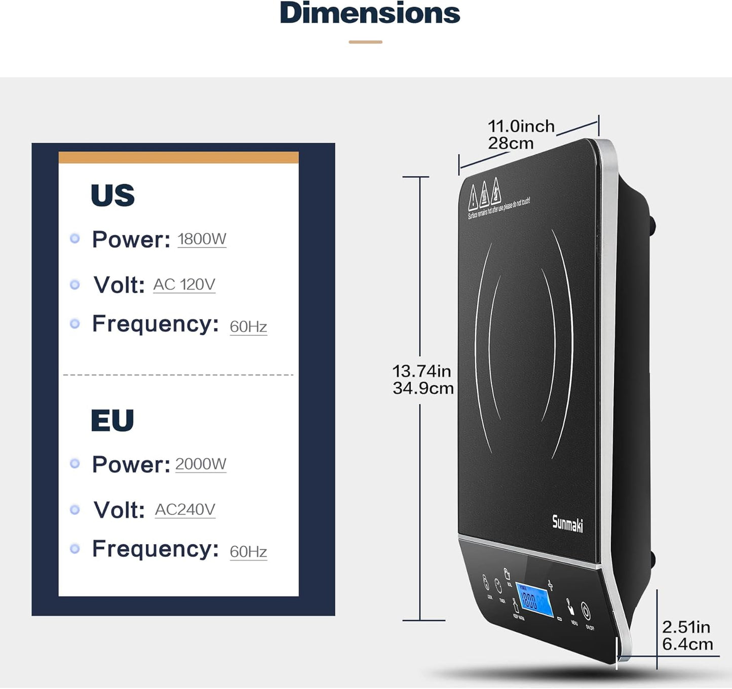 Tragbares Induktionskochfeld, Sunmaki 2000W Induktionsherd mit LCD-Sensor Touch, 10 Leistungsstufen und 10 Temperatureinstellungen, Touch-Bedienelemente, 4-Stunden-Timer, Schwarz