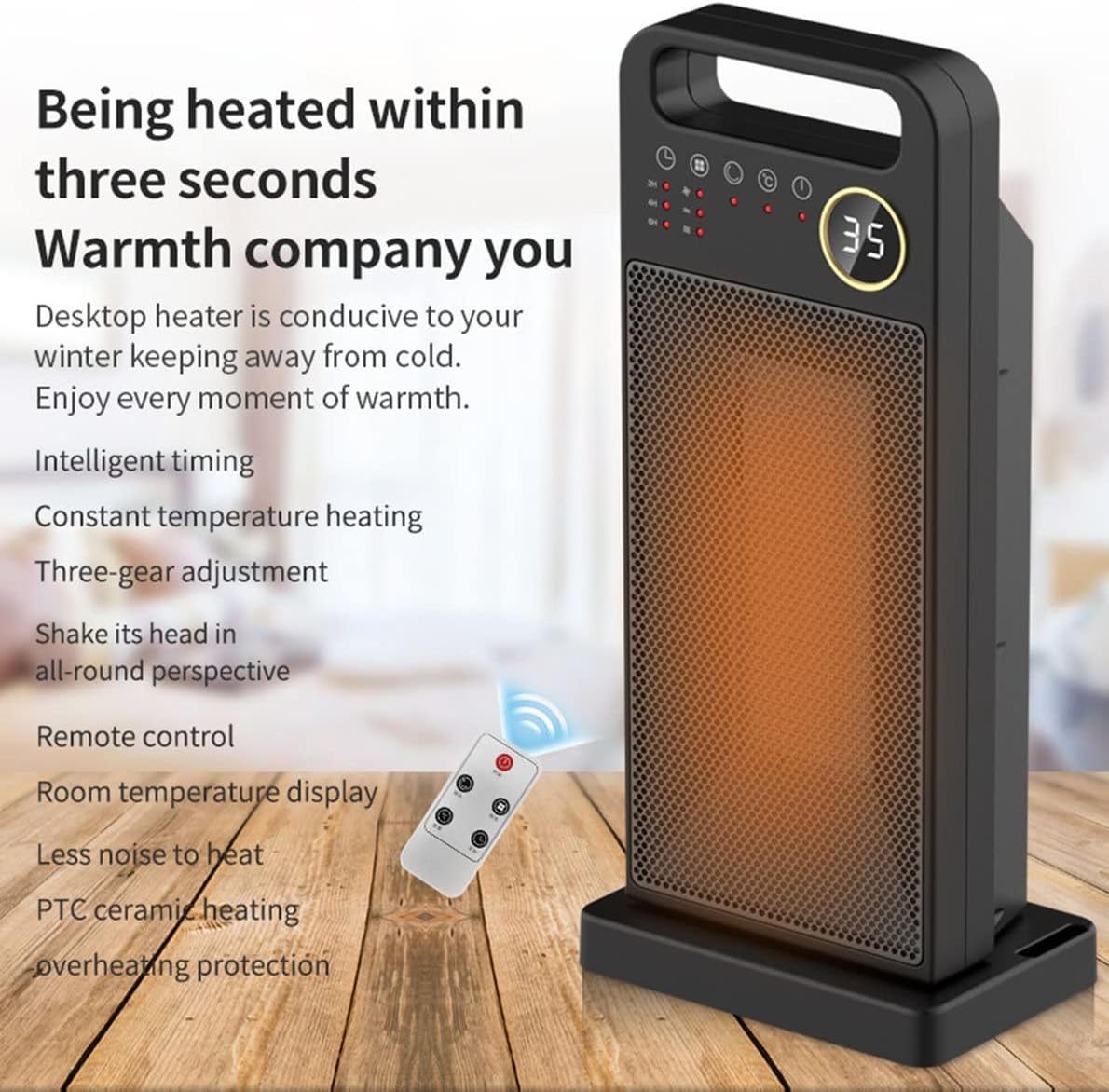 2000W Keramik Heizlüfter Bad, 2x Heizstufen und 2-12H Timer, Heizung mit 60°