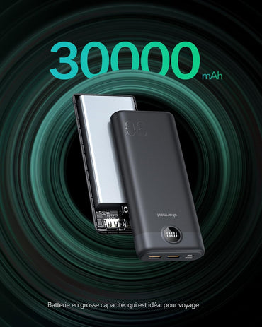 Charmast Externer Akku 30000 mAh Tragbarer Akku USB C 20 W Schnellladung QC 3.0 Powerbank mit 3 Ausgängen und 2 Eingängen Kompatibel mit Telefon iPhone 12 13 X 8 7, Samsung S 20 21 22, Huawei