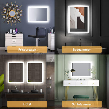 SONNI LED Badspiegel mit Beleuchtung 60x50cm, Badezimmerspiegel mit Beleuchtung Kaltweiß, LED Badspiegel fürs Badezimmer, Vertikale und Horizontale Montage, IP44 Wasserdicht