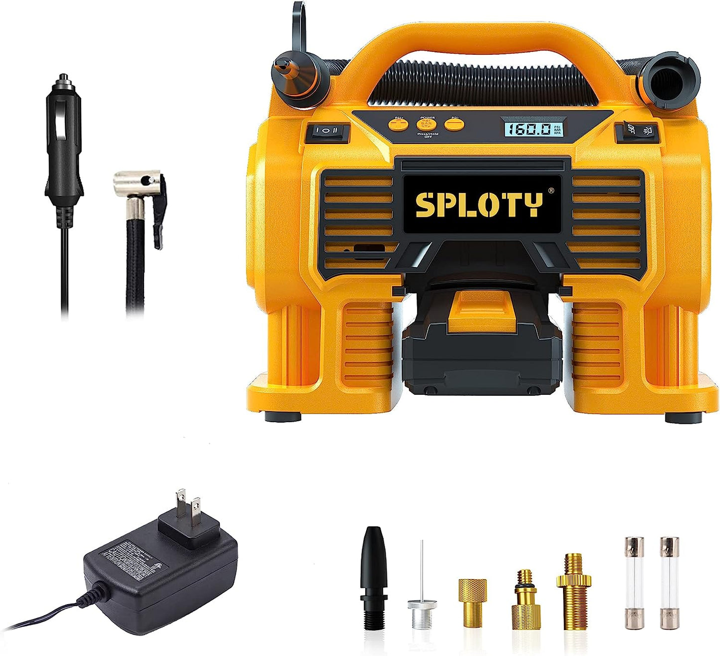 SPLOTY Reifenfüller Luftkompressor Tragbare kabellose Autoreifenpumpe, 20 V Akku und 12 V DC Dual Power elektrische Reifenpumpe, 160 PSI