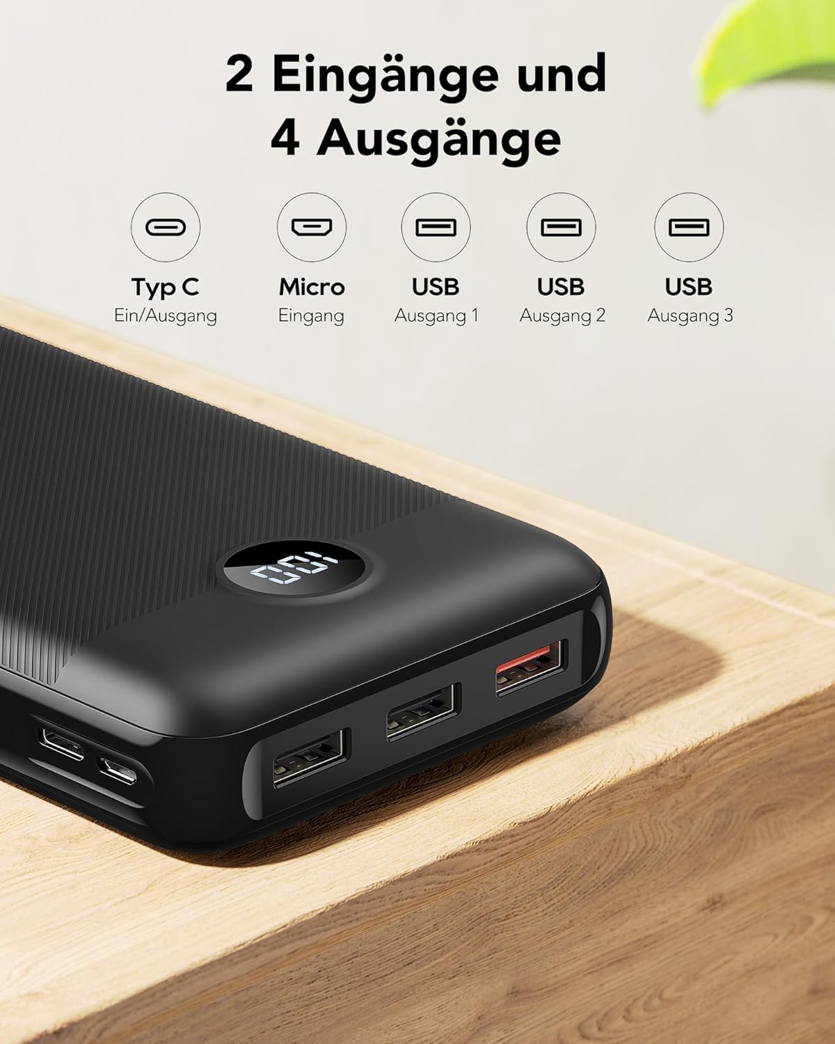 VEGER Power Bank 27000mAh 20W PD, Powerbank USB C Externer Handyakkus mit 4 Ausgängen und 2 Eingängen LED Tragbares Ladegerät,Kompatibel mit iPhone Samsung Huawei Tablet usw