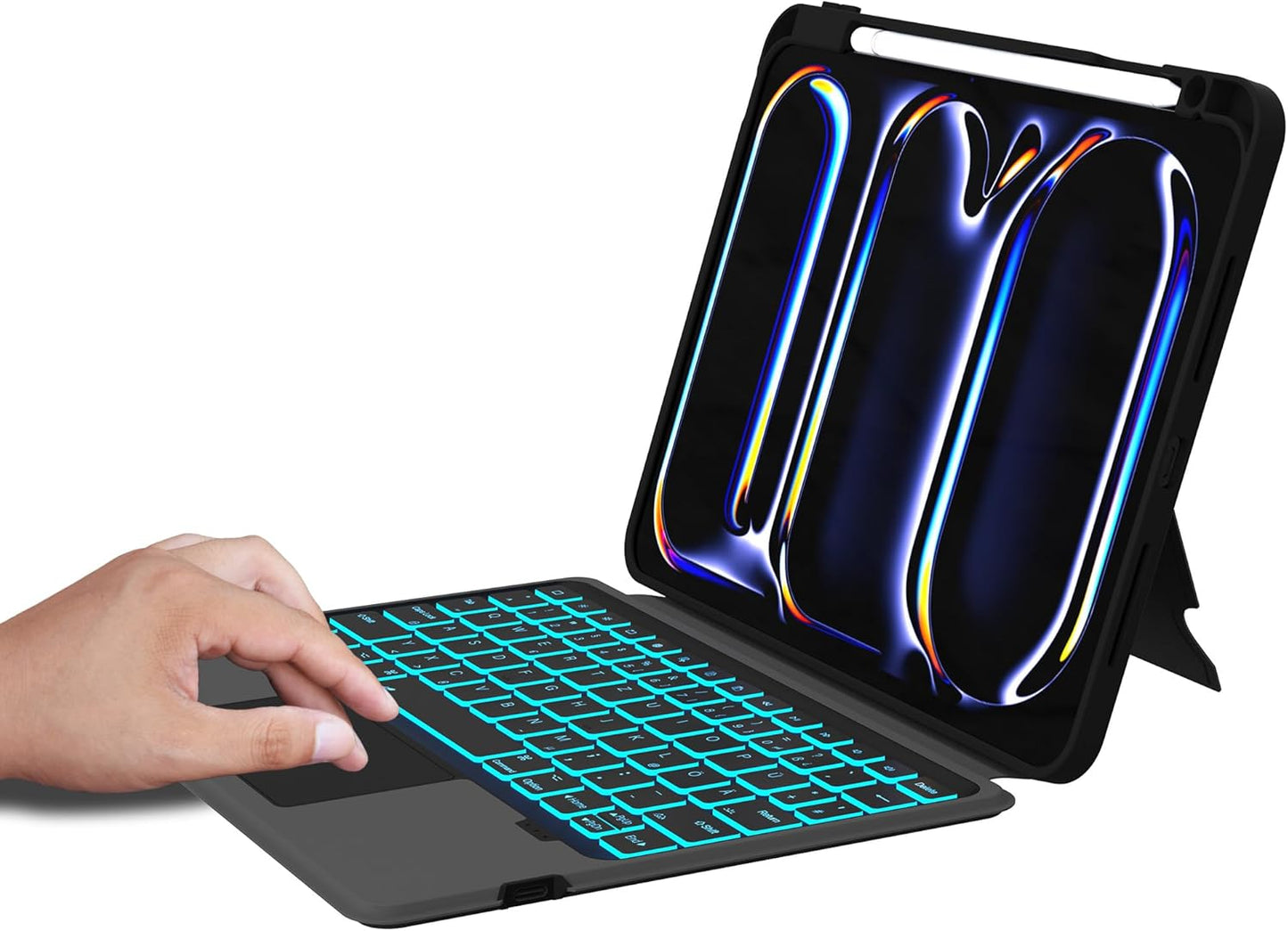Tastatur Hülle für iPad Pro 11 Zoll (M4) 2024 - Abnehmbare Magnetisch 7 Farbige Beleuchtung Touchpad Tablet Cover mit Stifthalter - Beleuchtete Deutsches QWERTZ Layout Tastatur für iPad 11" M4 Schwarz