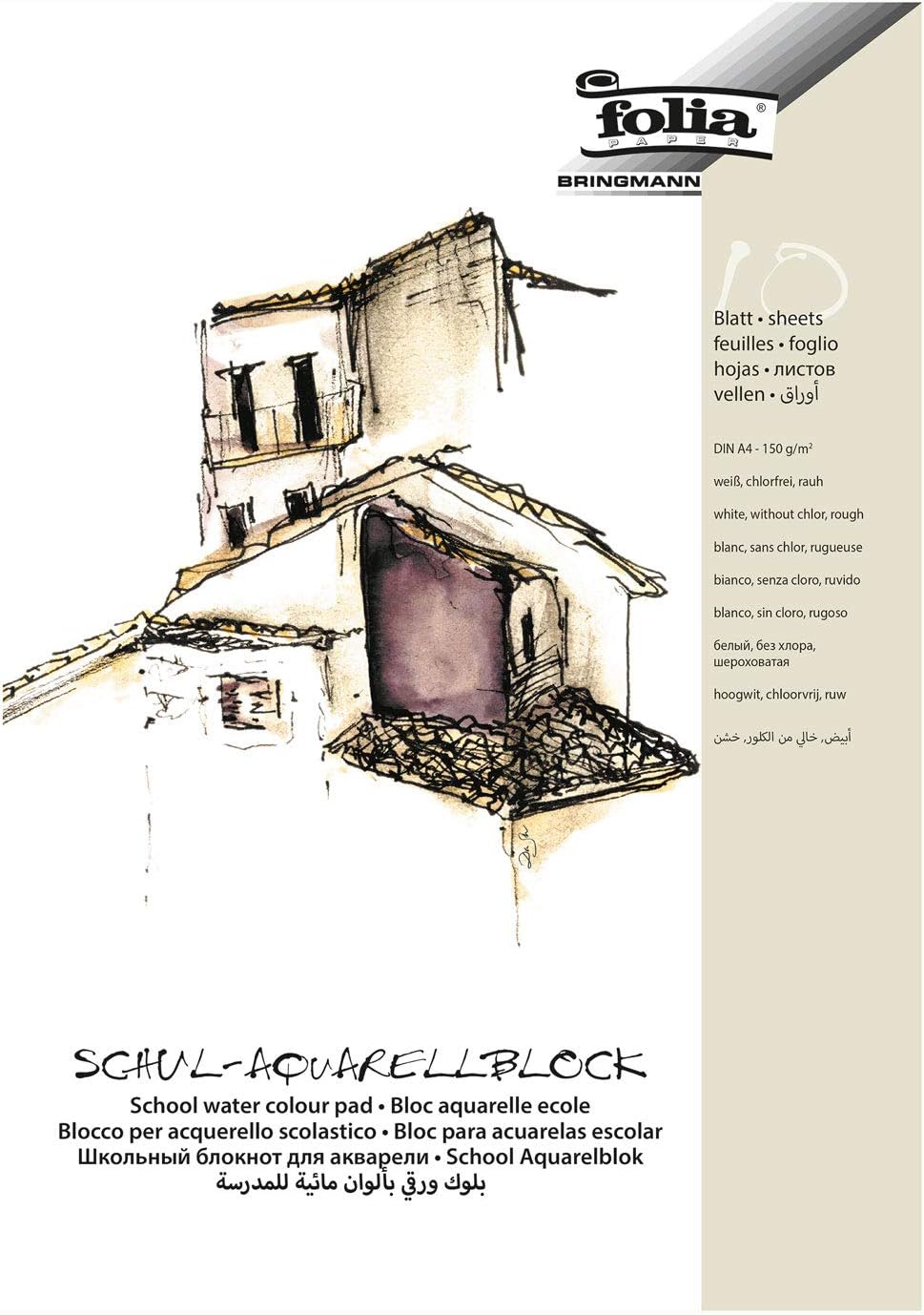 Folia 8353 Schul Aquarellblock 150 g/m² DIN A3 10 feuilles 5 pièces 3 pièces