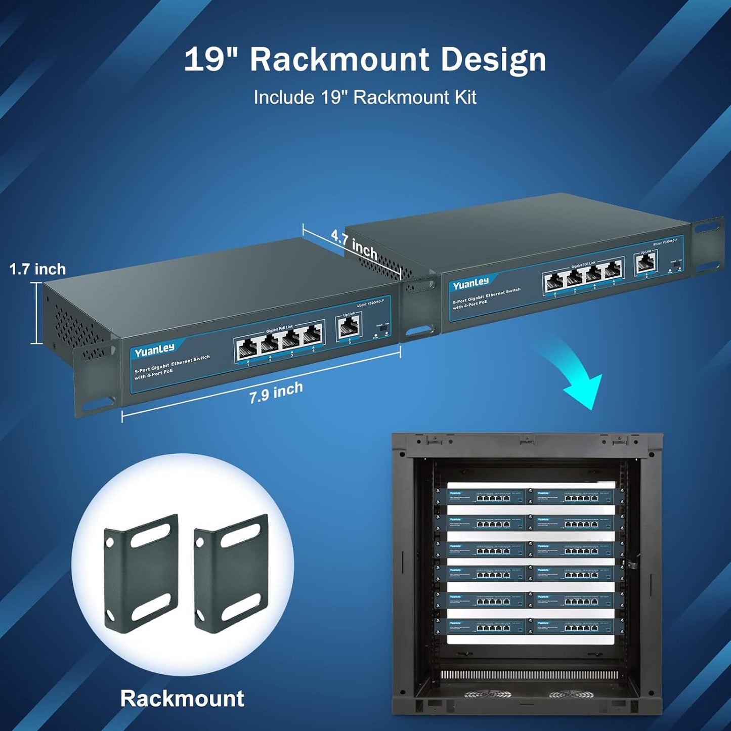 YuanLey 5-Port-Gigabit-PoE-Switch mit 4-Port-PoE, 802.3af/at 78 W integrierte Stromversorgung, lüfterlos, nicht verwaltet, Plug & Play