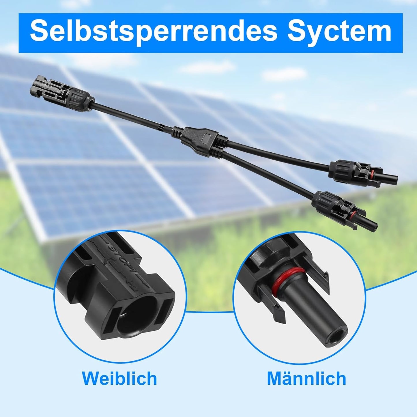 Cihisrent 2 Paar Solarkabel Y-Splitter männlich weiblich Y-Stecker Solar IP67 wasserdicht Solarstecker Y-Stecker Photovoltaikkabel Solarpanel-Kabel MMF + FFM für parallele Photovoltaik-Verbindung