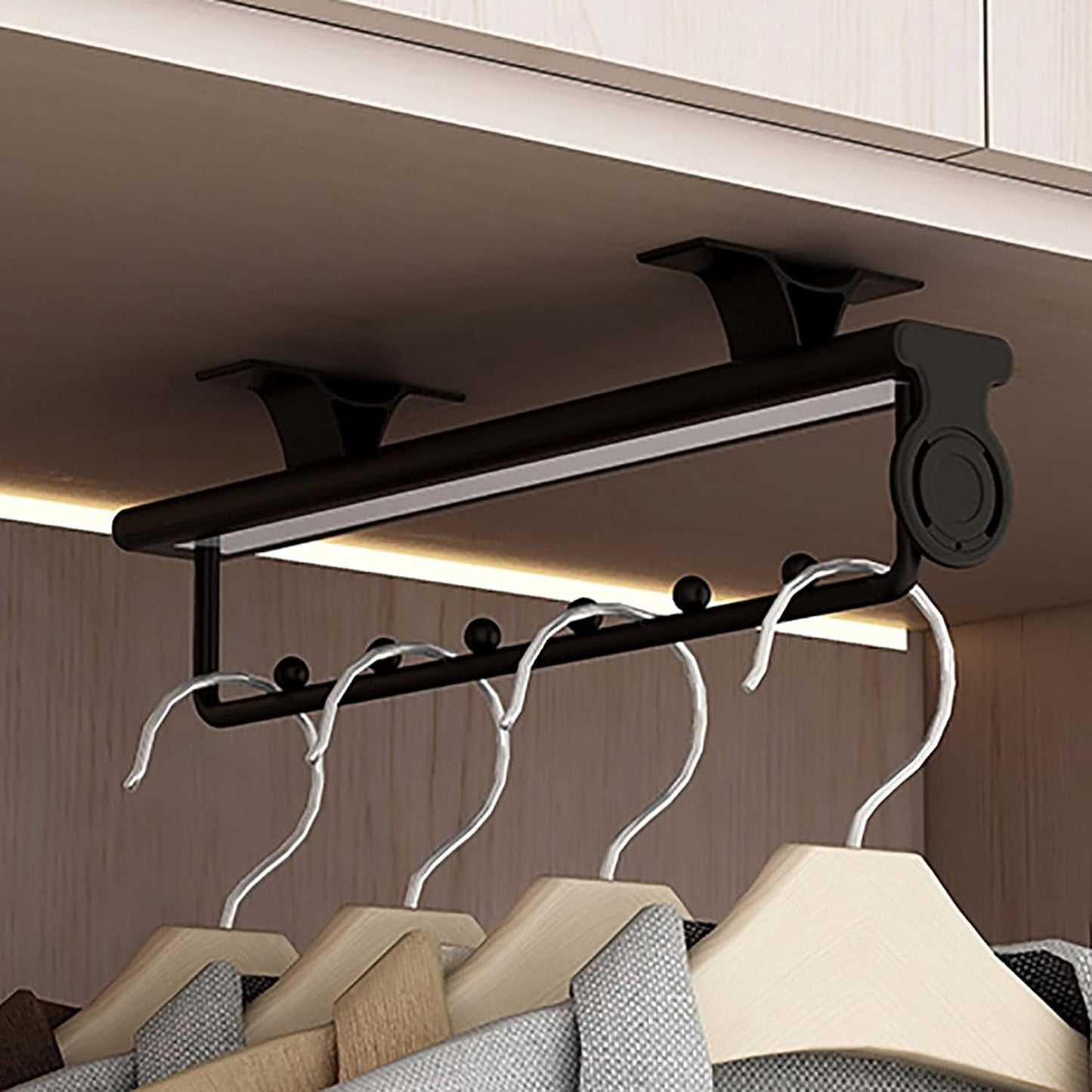 ZYFA Ausziehbare Kleiderstange zum Herausziehen,Schrank deckenmontage,Garderobenauszug Verstellbarer Kleiderschrank,Kleiderbügel Auszie,Kleiderbügelhalter Kleiderbügelauszug ausziehbar
