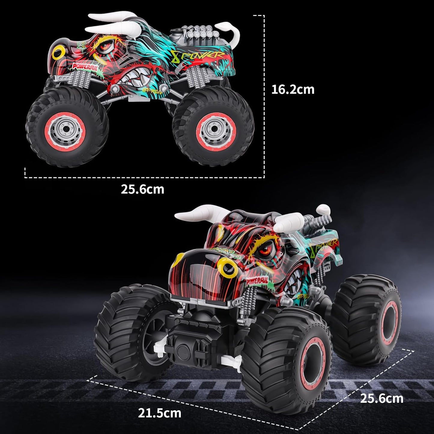 PREBOX Ferngesteuerter Monstertruck für Jungen 8-12 – RC-Bullauto-Spielzeug für Kinder im Alter von 4–7 Jahren, Geburtstagsgeschenke für Jungen mit Musik und Lichtern