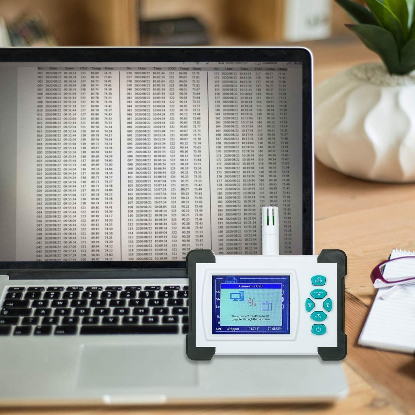 CO2-Messgerät für den Innenbereich, Kohlendioxid-Detektor-Tester, Luftqualitätsdetektor mit Aufbewahrungskoffer, CO2-Detektor, CO2-Sensor-Monitor SR-510A