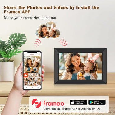 WONNIE Frameo WLAN Digitaler Bilderrahmen 10,1 Zoll, HD 1280 * 800 IPS Touchscreen Elektronischer FotoRahmen mit 32GB Speicher, Auto Drehung, Einfache Weitergabe von Fotos Videos über Frameo App
