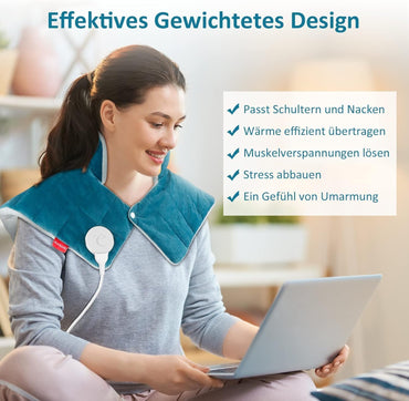 Comfytemp Voll gewichtetes Heizkissen für Nacken Schulter mit 9 Wärmestufen 0,5-9h Abschaltautomatik, 1 kg Nackenwärmer Schulterwärmer waschbar Wärmekissen 56x48cm Elektrisches Wärmecape