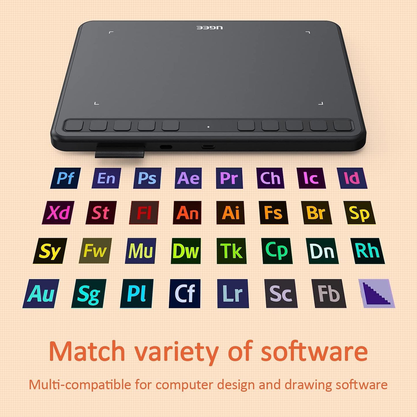 UGEE S640 Grafiktablett, digitales Zeichentablett mit Stylus, batterieloser Druckempfindlichkeit, 8192 Stylus Tablet, 10 Tastenkombinationen, kompatibel mit Windows, Mac, Linux und Android