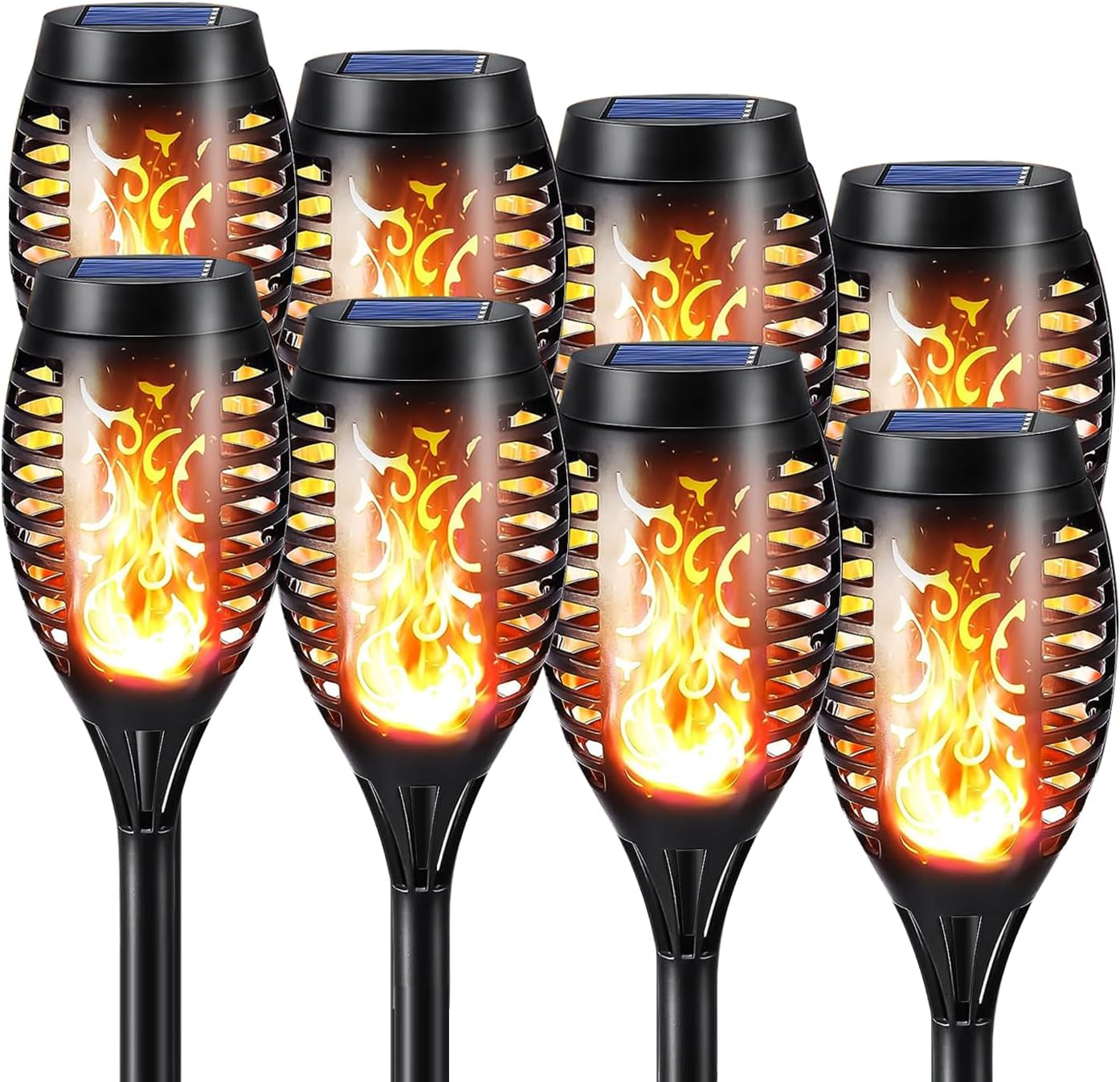 LQWELL Solarleuchten, Solar-Fackelleuchten für den Garten im Freien, 8er-Pack, 12 LED-Solarleuchte mit realistischem Flammeneffekt, IP65 wasserdichte Gartenfackeln, Solarleuchten für Weg, Hinterhof und Rasen (8er-Pack)