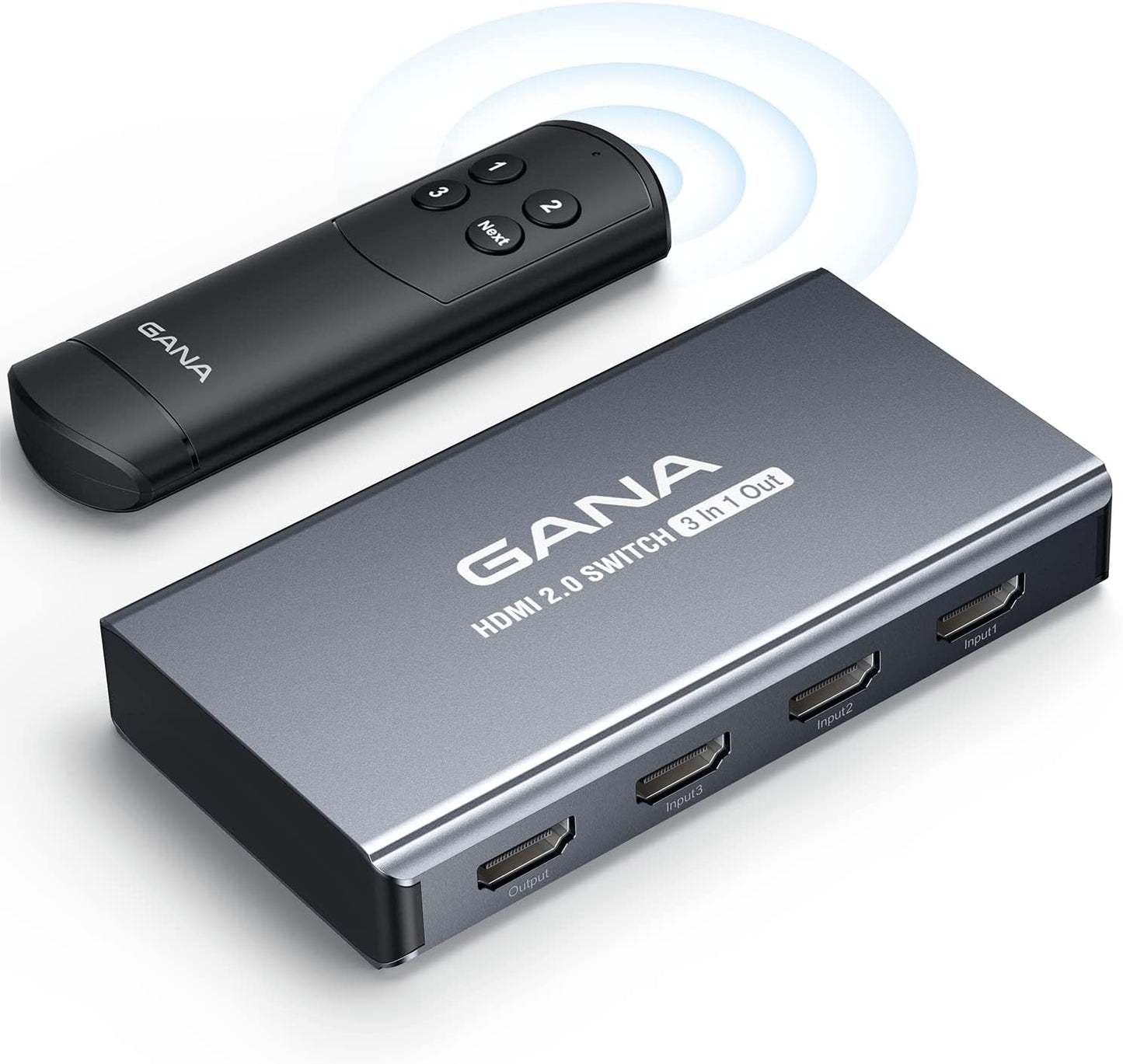 HDMI Switch 3 in 1 Out 4K @ 60Hz, GANA HDMI Splitter mit Fernbedienung, kompatibel mit PS5/4/3 Xbox Nintendo Switch Roku TV Fire Stick