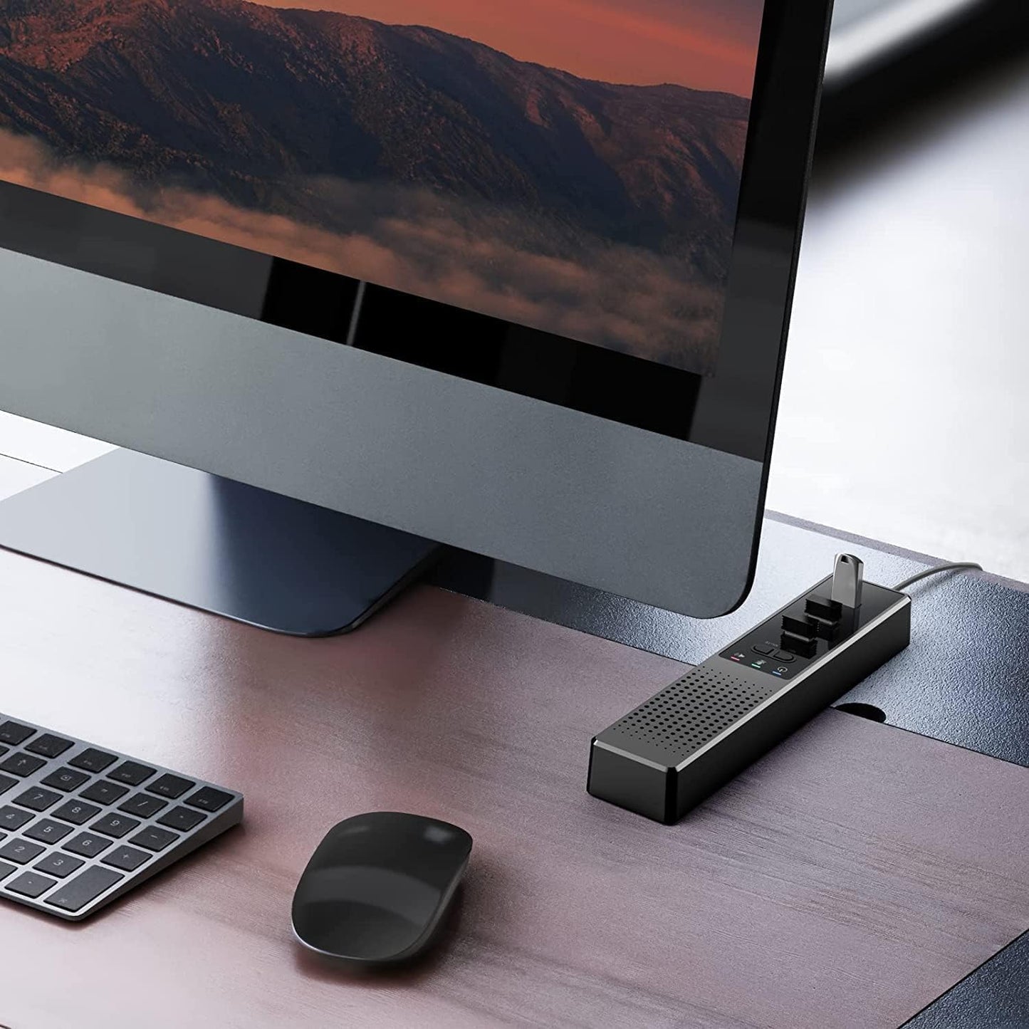 Haut-parleur d'ordinateur avec microphone, haut-parleur PC compatible USB JOYACCESS pour bureau à domicile intelligent et apprentissage en ligne, haut-parleur d'ordinateur 3 en 1 portable et externe avec hubs, Plug & Play.