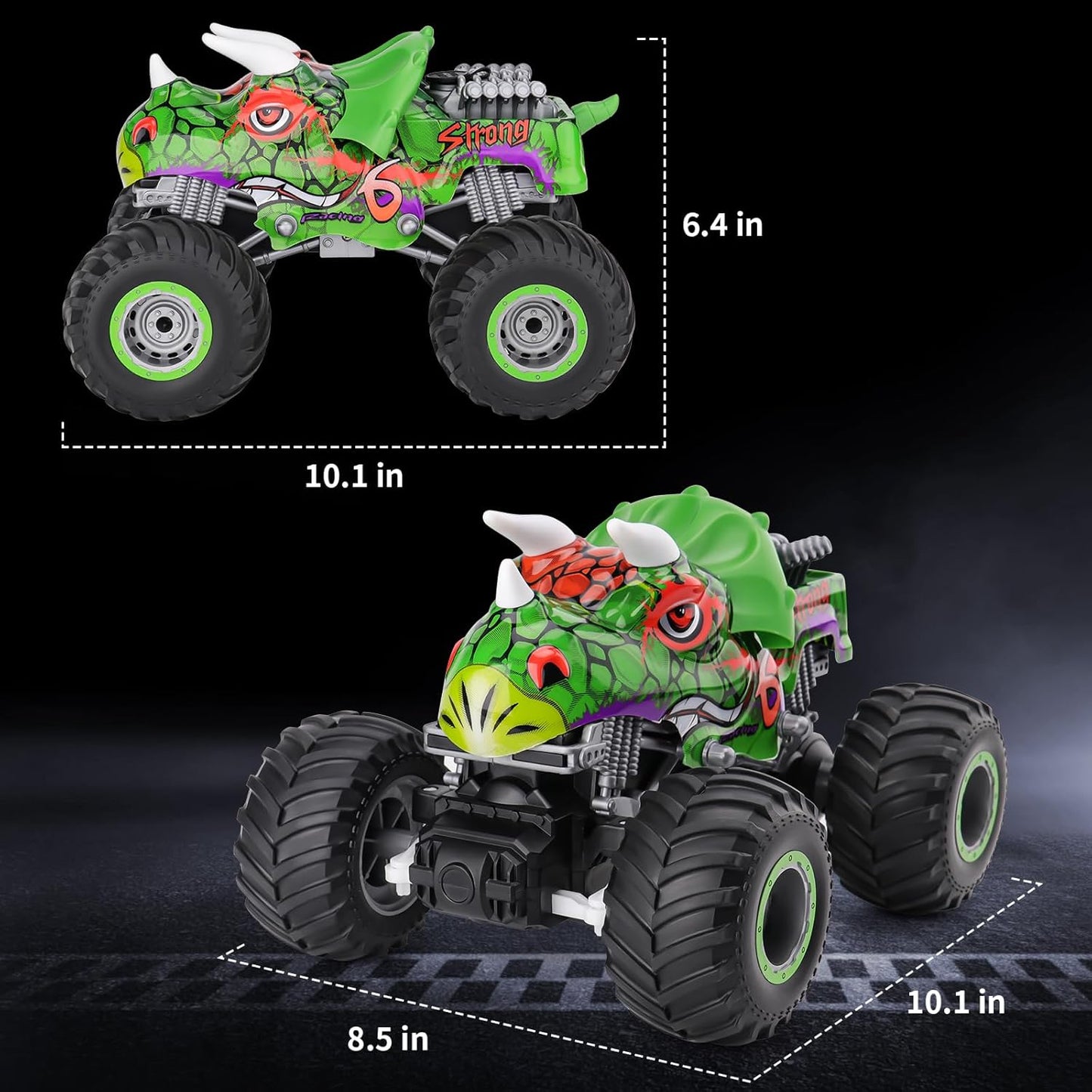 PREBOX Ferngesteuerter Monstertruck für Jungen 8-12 – RC-Dinosaurier-Autospielzeug für Kinder im Alter von 4–7 Jahren, Geburtstagsgeschenke für Jungen mit Musik und Lichtern