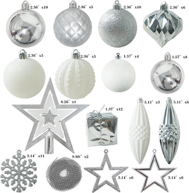 Amidian Weihnachtsschmuck, 100-teiliges Weihnachtskugel-Ornament-Set für Festivals, Partys, Aktivitäten im Innen- und Außenbereich (Silber + Weiß, 100)