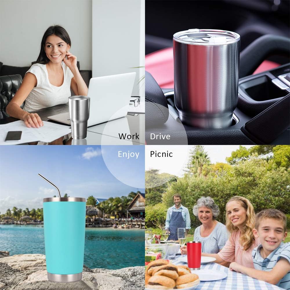 Y·J&H Doppelwandiger Vakuum Isolierbecher Autobecher Edelstahl Reiseflasche Thermobecher Coffee to go mit 2 Spritzwassergeschützten Deckeln 2 Strohhalmen Tubenbürste BPA Frei