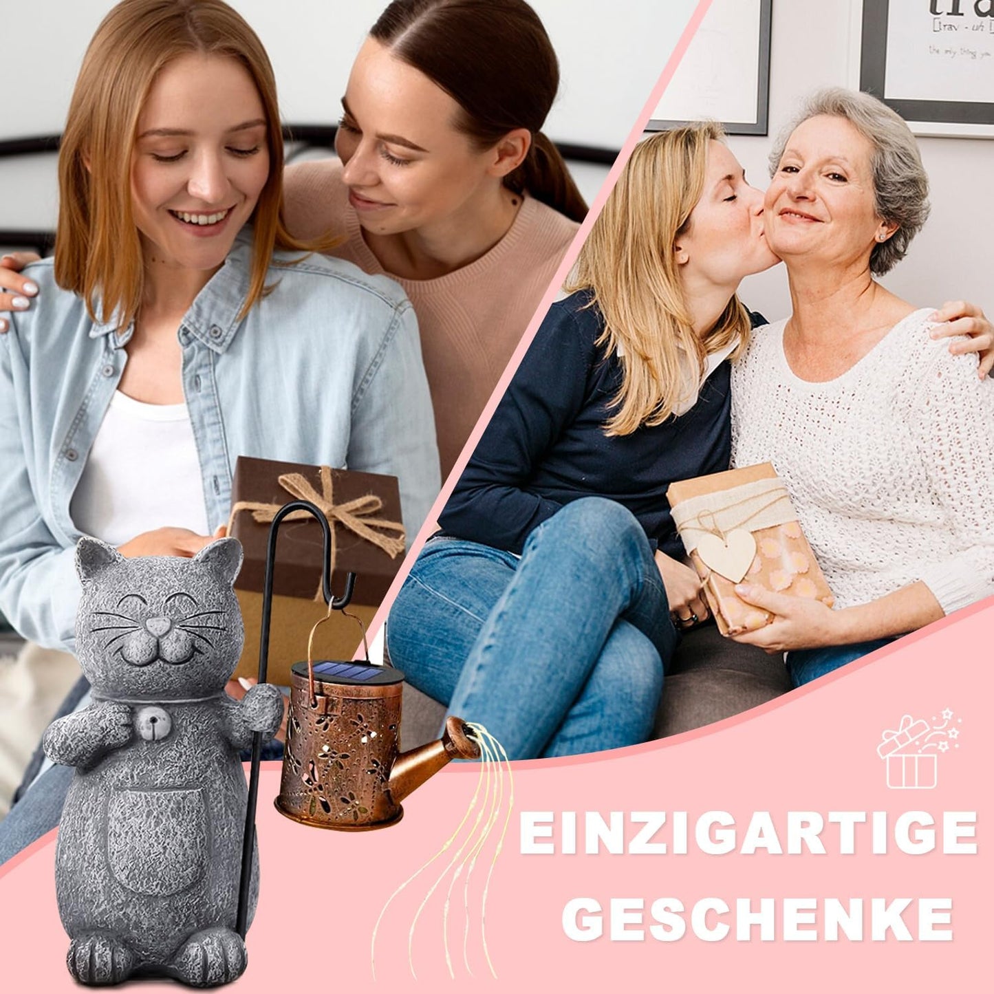 Voarge Solar-Gartenstatue, Gartendeko Solar Licht, Gartenkunst mit Solarlaterne,Gartenfiguren Beleuchtete Skulptur Ornamente für Außen,für Draußen Balkon Terrassen Geschenke für Frauen (Kätzchen)
