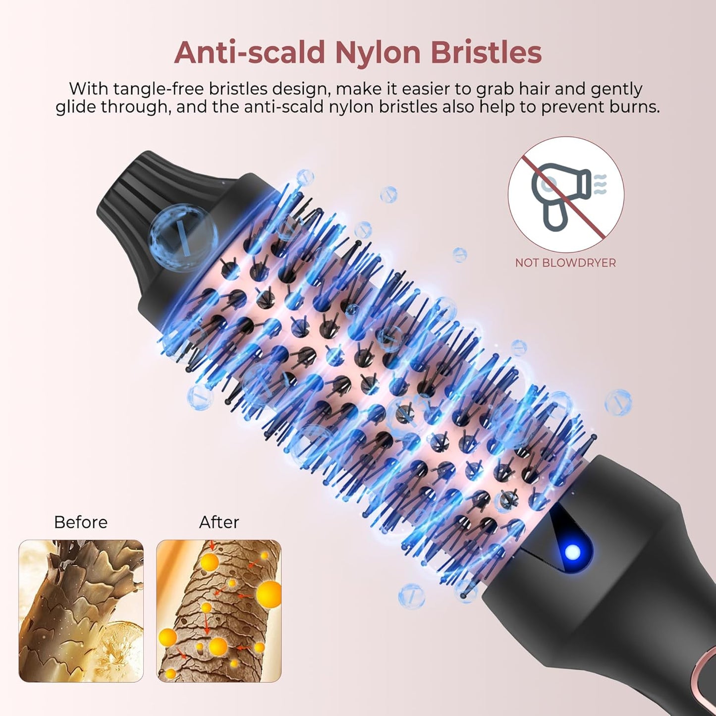 OKWRAP Thermobürste LCD Display, Ionen, Thermobürste, Lockenstab, Heißbürste, Rundbürste für Haarstyling, Heißbürste, Glättbürste, Haarstyler, Rundbürste, Glättbürste, 38 mm