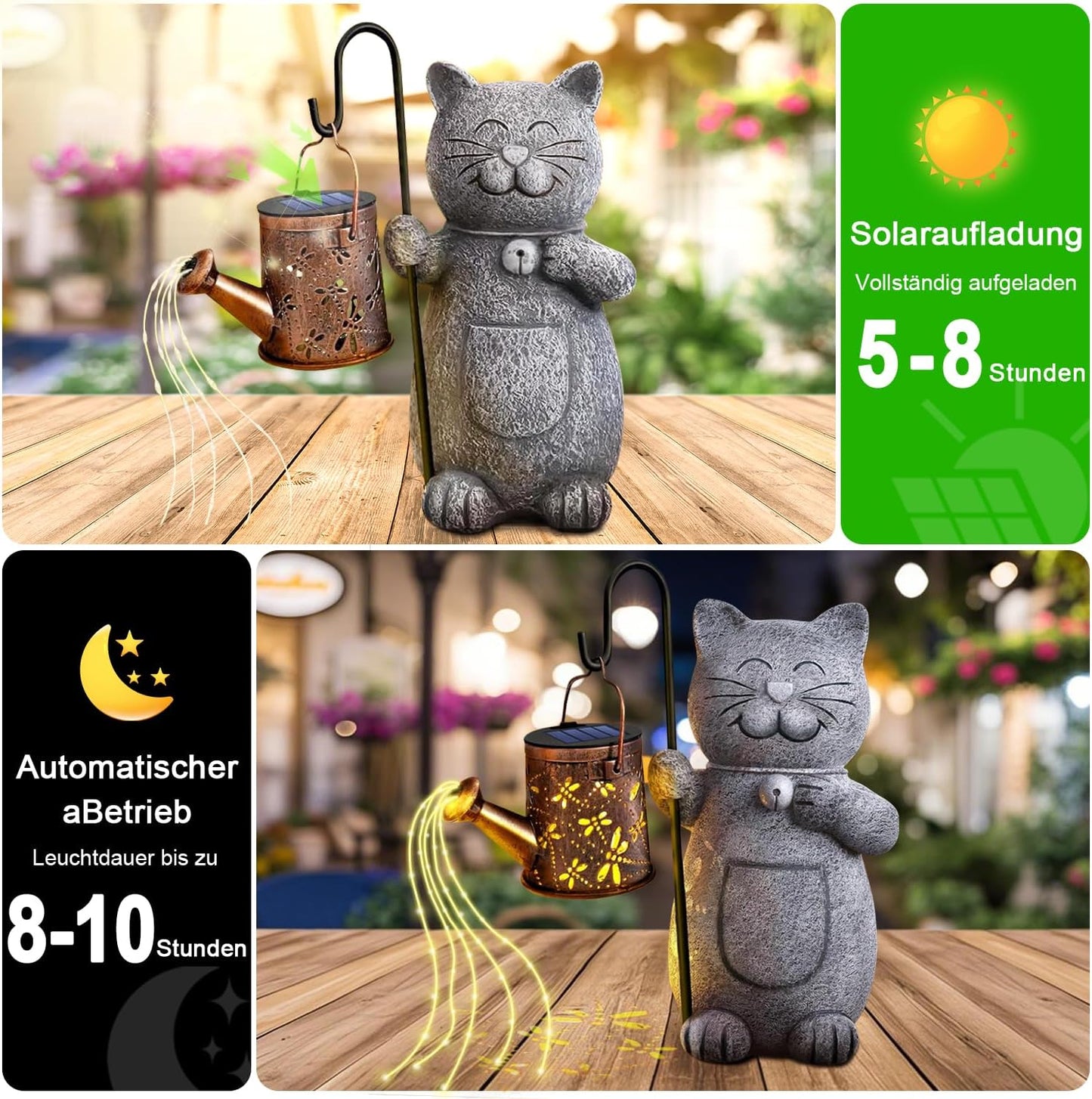 Voarge Solar-Gartenstatue, Gartendeko Solar Licht, Gartenkunst mit Solarlaterne,Gartenfiguren Beleuchtete Skulptur Ornamente für Außen,für Draußen Balkon Terrassen Geschenke für Frauen (Kätzchen)