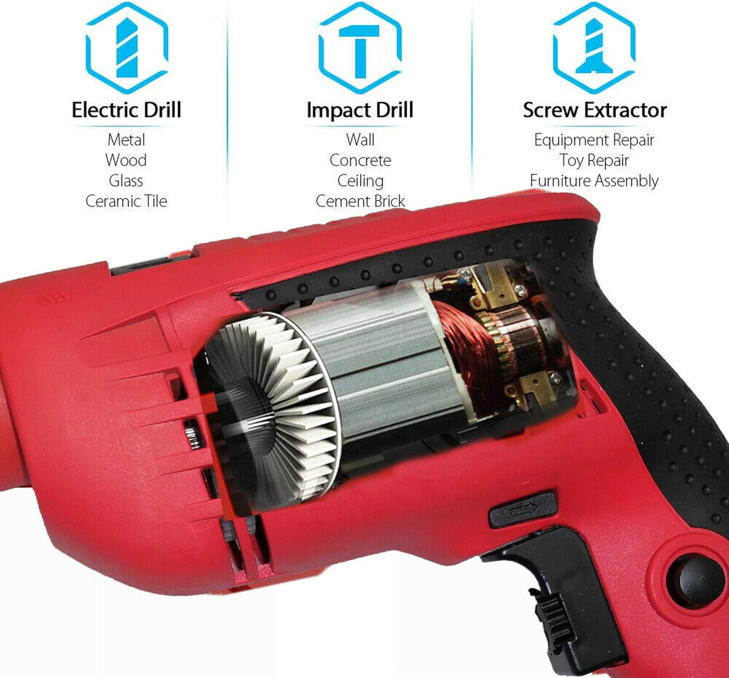 TEETOK Bohrhammer mit Schnur, 650W, Schlagbohrer, variable Geschwindigkeit, câble électrique Bohrer, sans valise