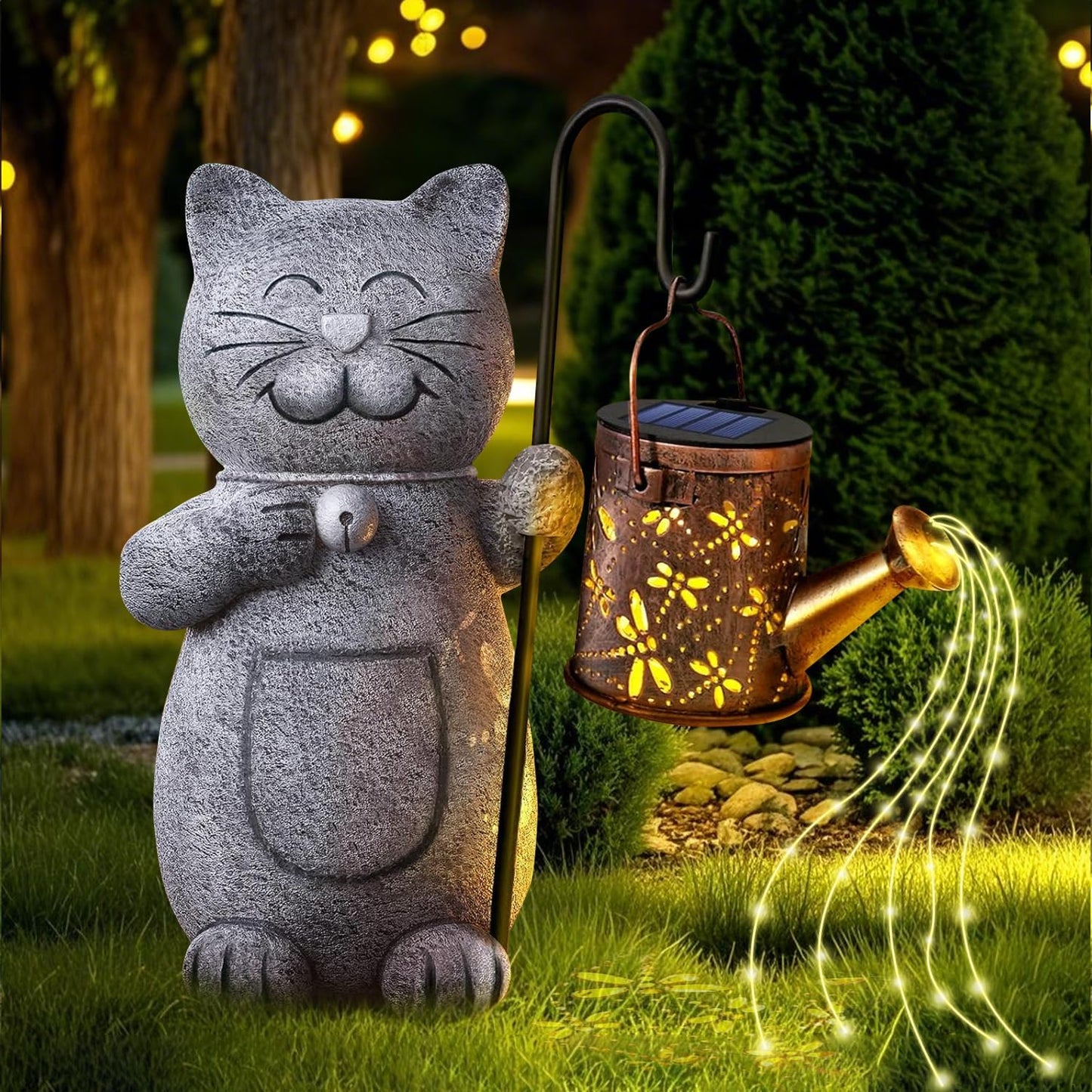 Voarge Solar-Gartenstatue, Gartendeko Solar Licht, Gartenkunst mit Solarlaterne,Gartenfiguren Beleuchtete Skulptur Ornamente für Außen,für Draußen Balkon Terrassen Geschenke für Frauen (Kätzchen)