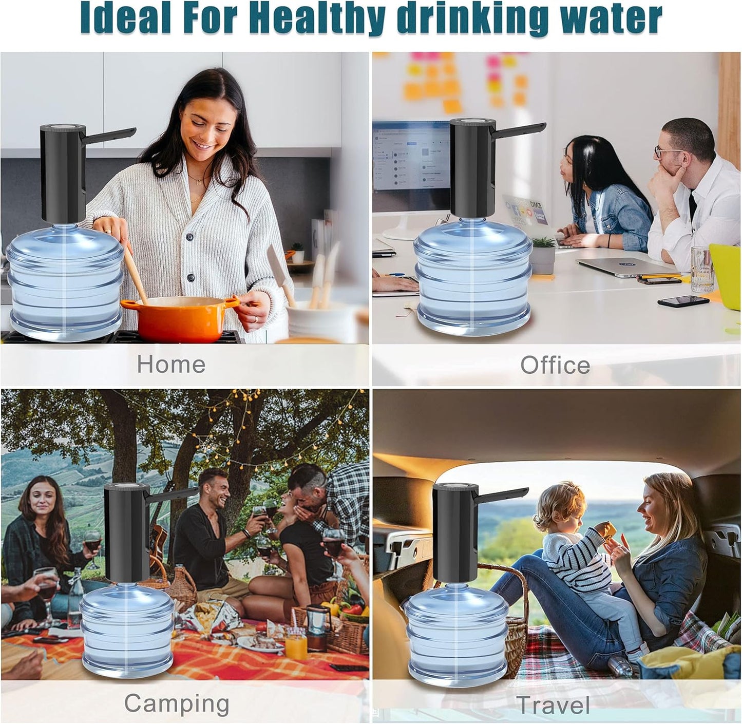 YISH Wasserspenderpumpe, Wasserpumpe 5 Gallonen Wasserflasche: Elektrischer Wasserspender, wiederaufladbare USB-Wasserflaschenpumpe, langsame, faltbare Trinkwasserpumpe für Zuhause, Büro, Küche, Camping