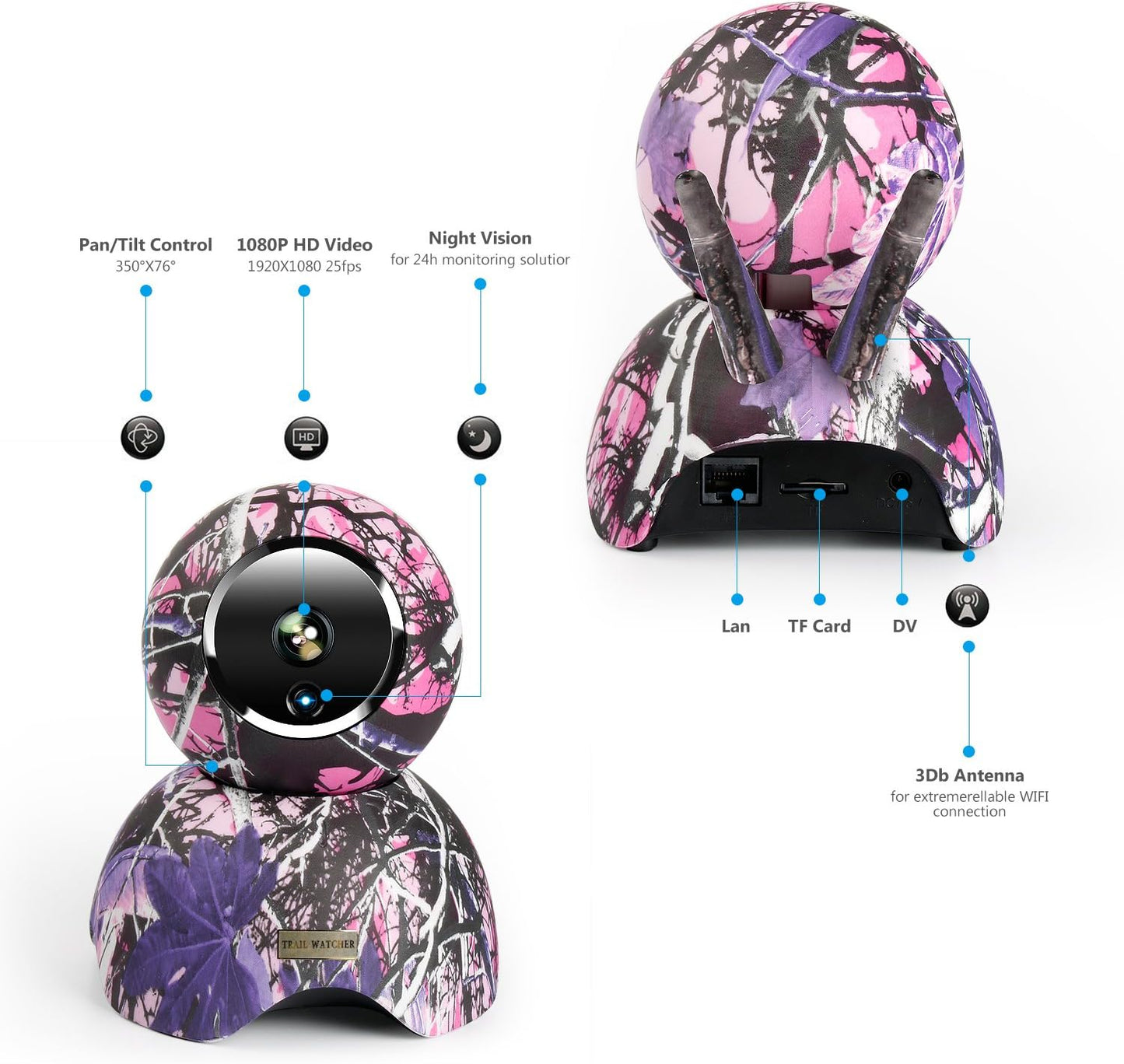 TRAIL WATCHER IP-Kamera 1080P HD WiFi-Überwachungskameras 10M IR-Nachtsicht-Heimsicherheitskamera Haustier-Babyphone mit Bewegungserkennung 2-Wege-Audio-Fernalarmunterstützung