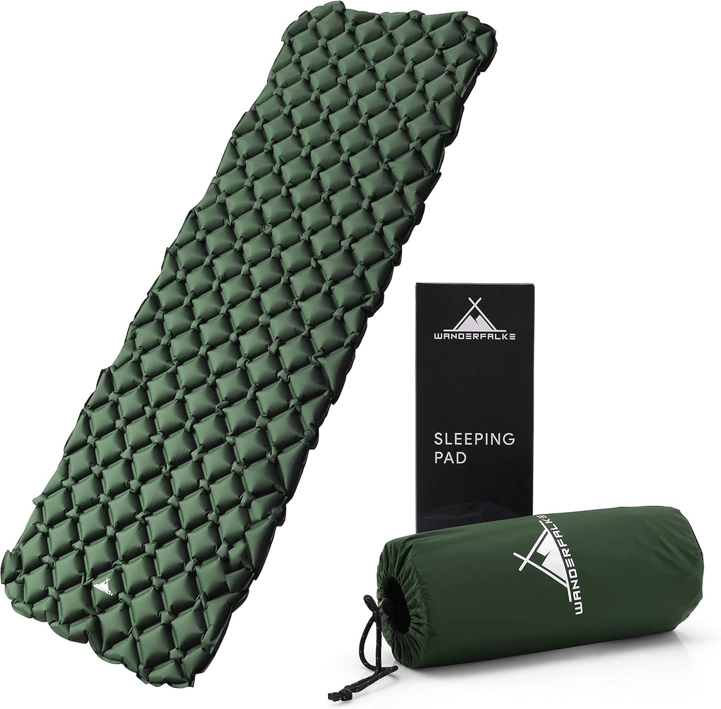 WANDERFALKE® Ultraleichte aufblasbare Isomatte – XL Breite 66 cm – Campingmatratze mit kleinem Packmaß für Outdoor, Camping, Wandern & Bikepacking
