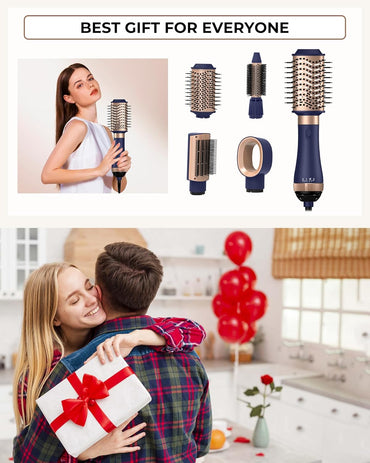 UKLISS Warmluftbürste 4 in 1 Set, Haarstyler Föhn mit 4 Aufsätzen: 1000W Haartrockner, Lockenbürste, Haarglätter Bürste, Fönbürste Rundbürste, Hot Hair Styler für Alle Haartypen Styling