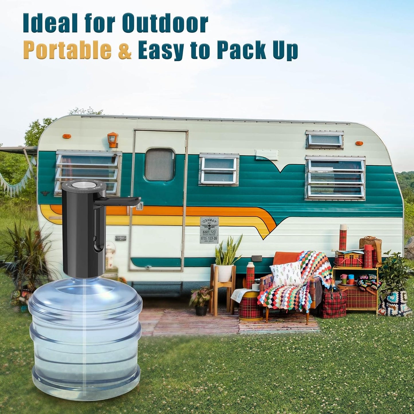 YISH Wasserspenderpumpe, Wasserpumpe 5 Gallonen Wasserflasche: Elektrischer Wasserspender, wiederaufladbare USB-Wasserflaschenpumpe, langsame, faltbare Trinkwasserpumpe für Zuhause, Büro, Küche, Camping