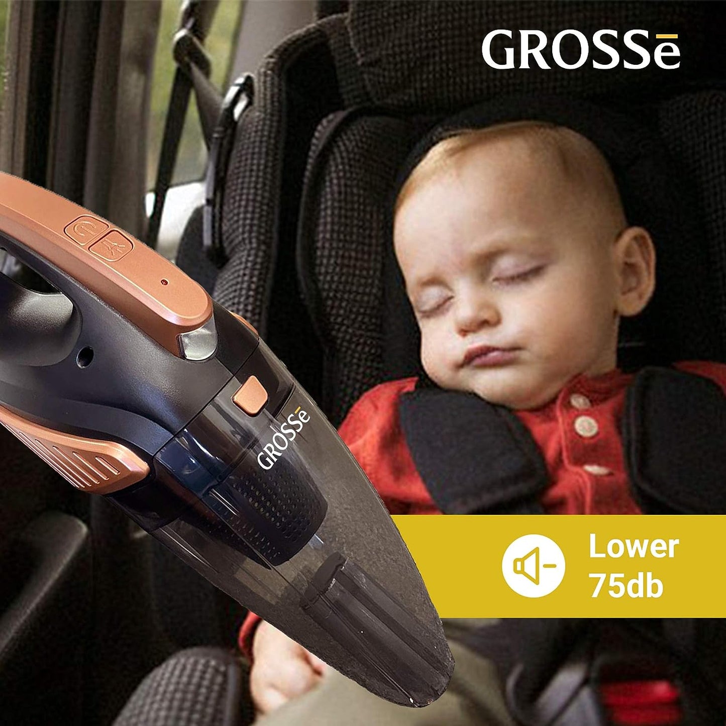 GROSSē 12 V DC Hand-Auto-Staubsauger für trockenes, nasses Auto, 150 W, 6000 PA, leistungsstark, tragbar, Schwarz, Weiß