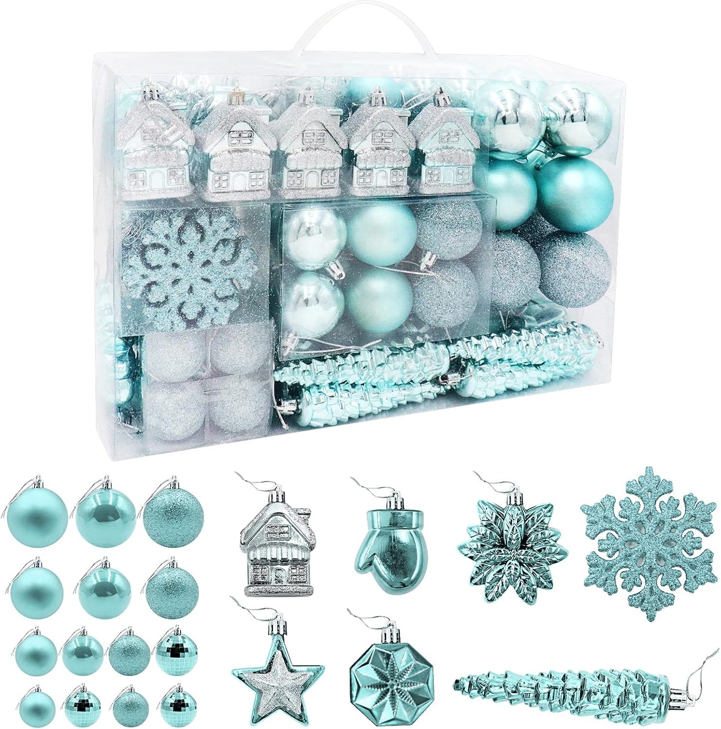 HAIGOU 113 Weihnachtskugeln Christbaumschmuck Aufhänger Christbaumkugeln für den Weihnachtsbaum Weihnachtsbaumschmuck Weihnachtsbaumkugeln (Blau)