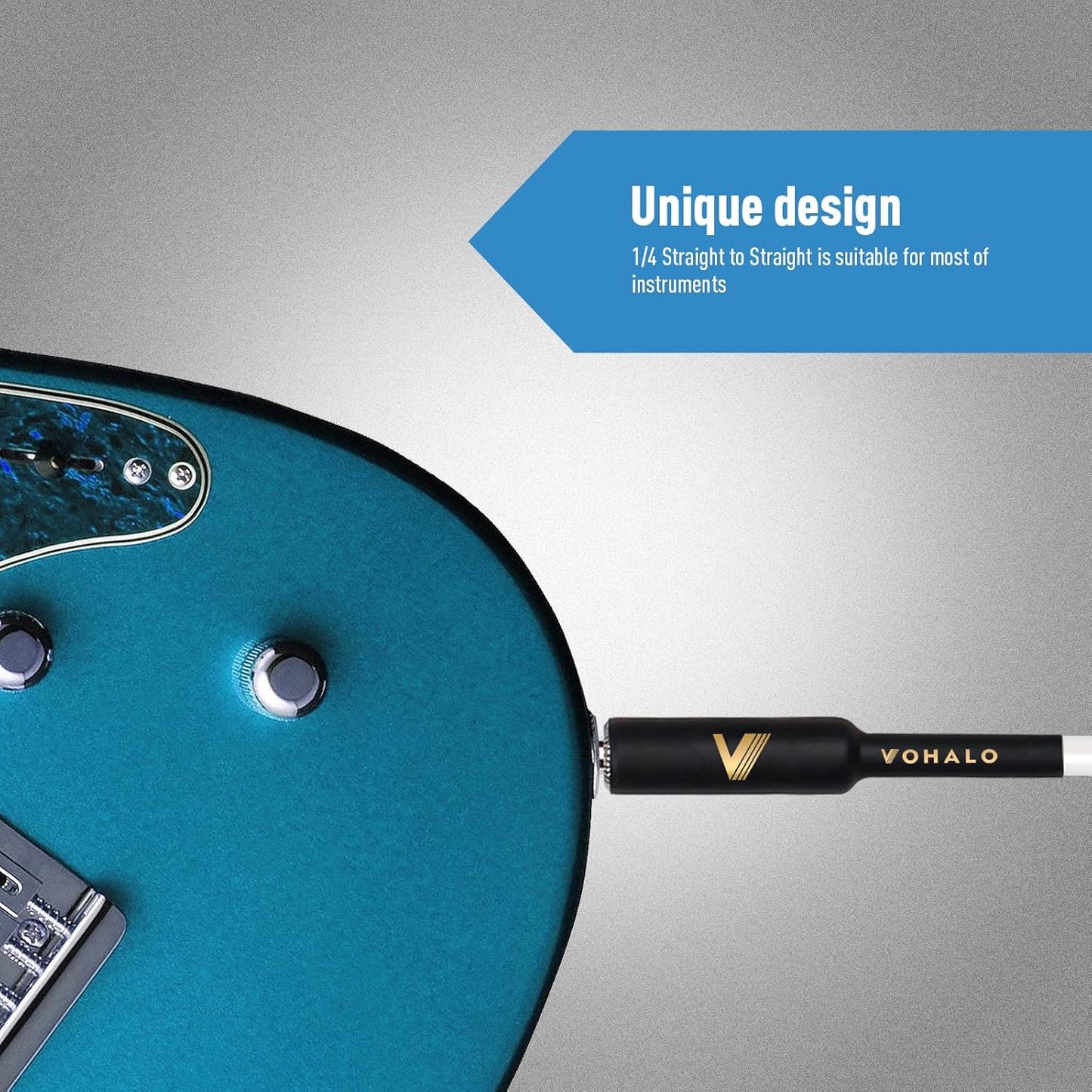 VOHALO Gitarren Instrumentenkabel 11M spiralförmiges Instrumentenkabel für Gitarre Bass 1/4 gerade auf gerade Weiß