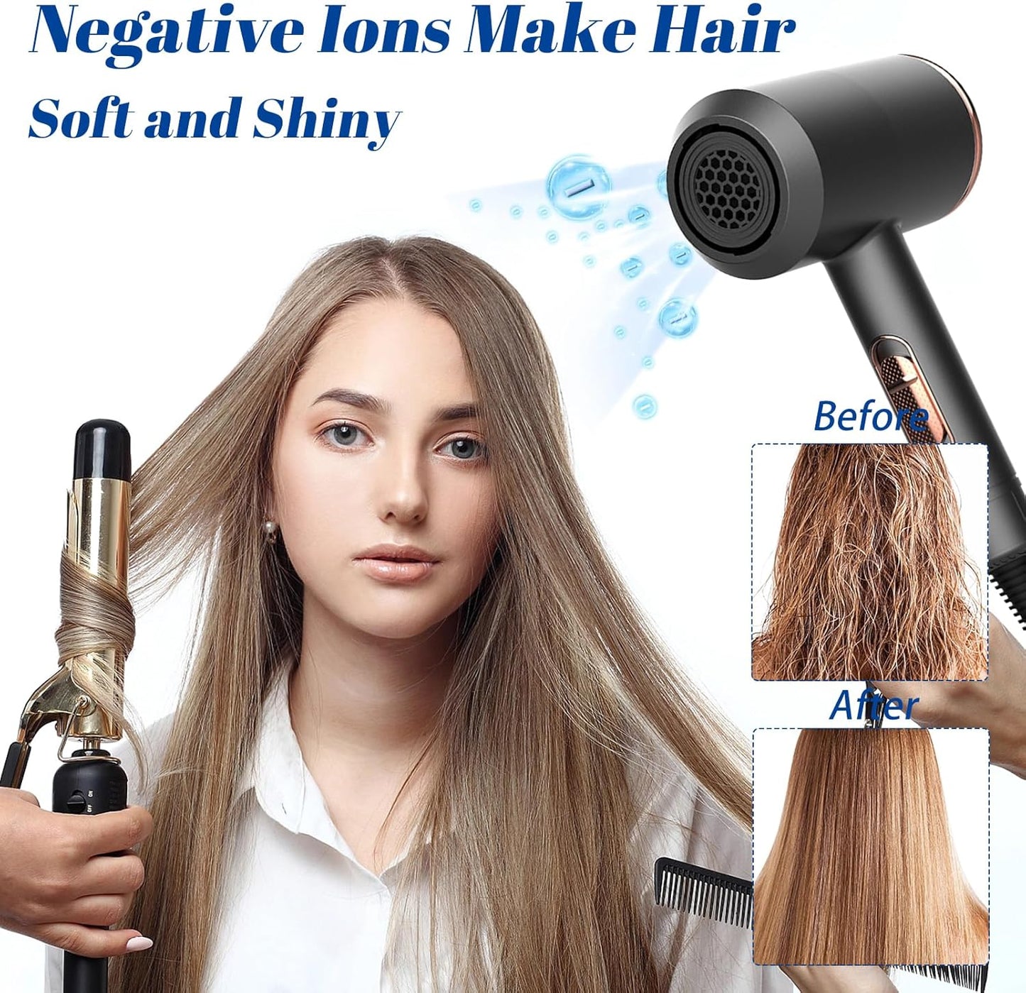 Oskuglin Föhn, 2400W professioneller tragbarer Ionen-Haartrockner Salon Haarfön mit Heiß-/Kalttaste, Concentrators and Diffuser, 3 Temperatureinstellungen, 2-Gang für Zuhause, Salon, Reisen (Schwarz)