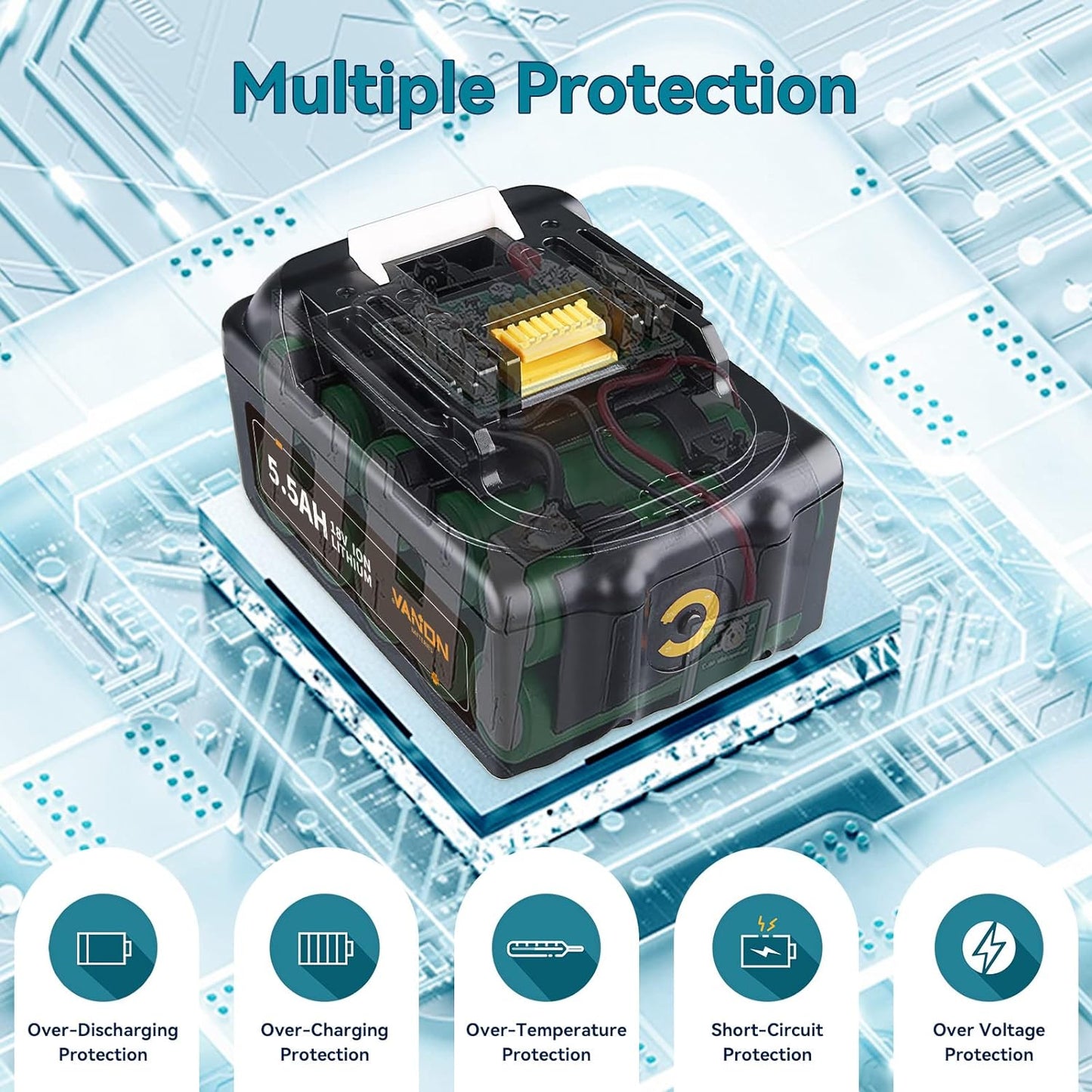 VANON BL1860B 18 V 5,5 Ah Lithium-Akku, kompatibel mit Makita 18 V Akku BL1850B BL1850 BL1830B BL1830 BL1840B BL1840 BL1860 194205-3 LXT-400 Akku-Elektrowerkzeuge