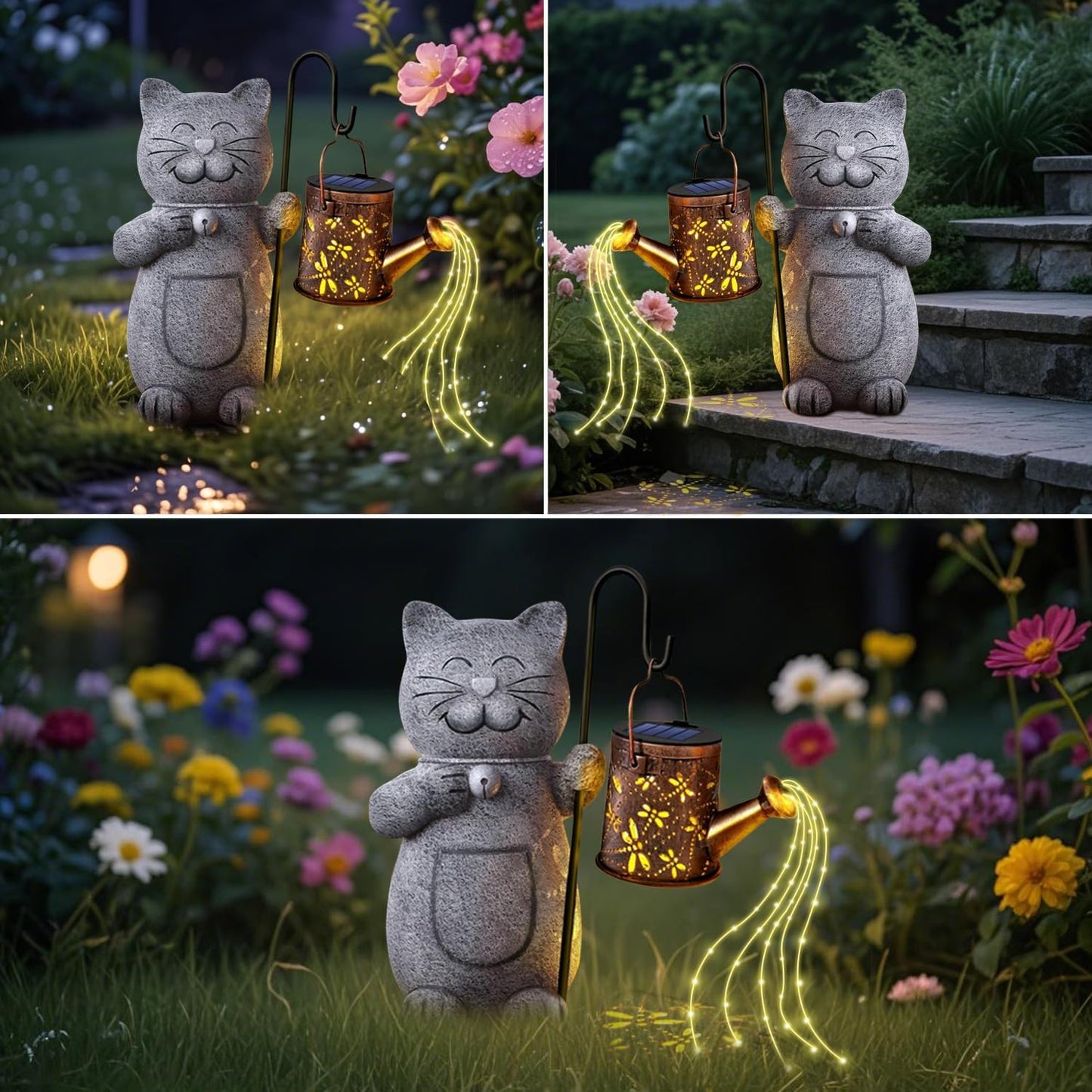 Voarge Solar-Gartenstatue, Gartendeko Solar Licht, Gartenkunst mit Solarlaterne,Gartenfiguren Beleuchtete Skulptur Ornamente für Außen,für Draußen Balkon Terrassen Geschenke für Frauen (Kätzchen)