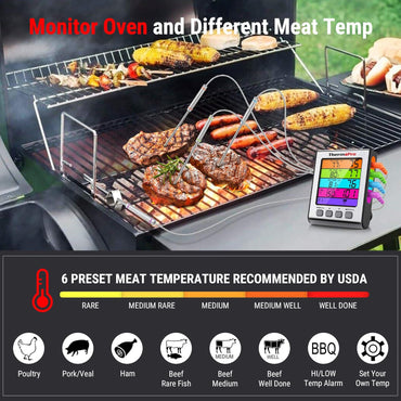 ThermoPro TP17H Digitales Grillthermometer Bratenthermometer Fleischthermometer Ofenthermometer avec 4 sondes en acier inoxydable, Blue Hintergrundbeleuchtung, Plage de température jusqu'à 300°C