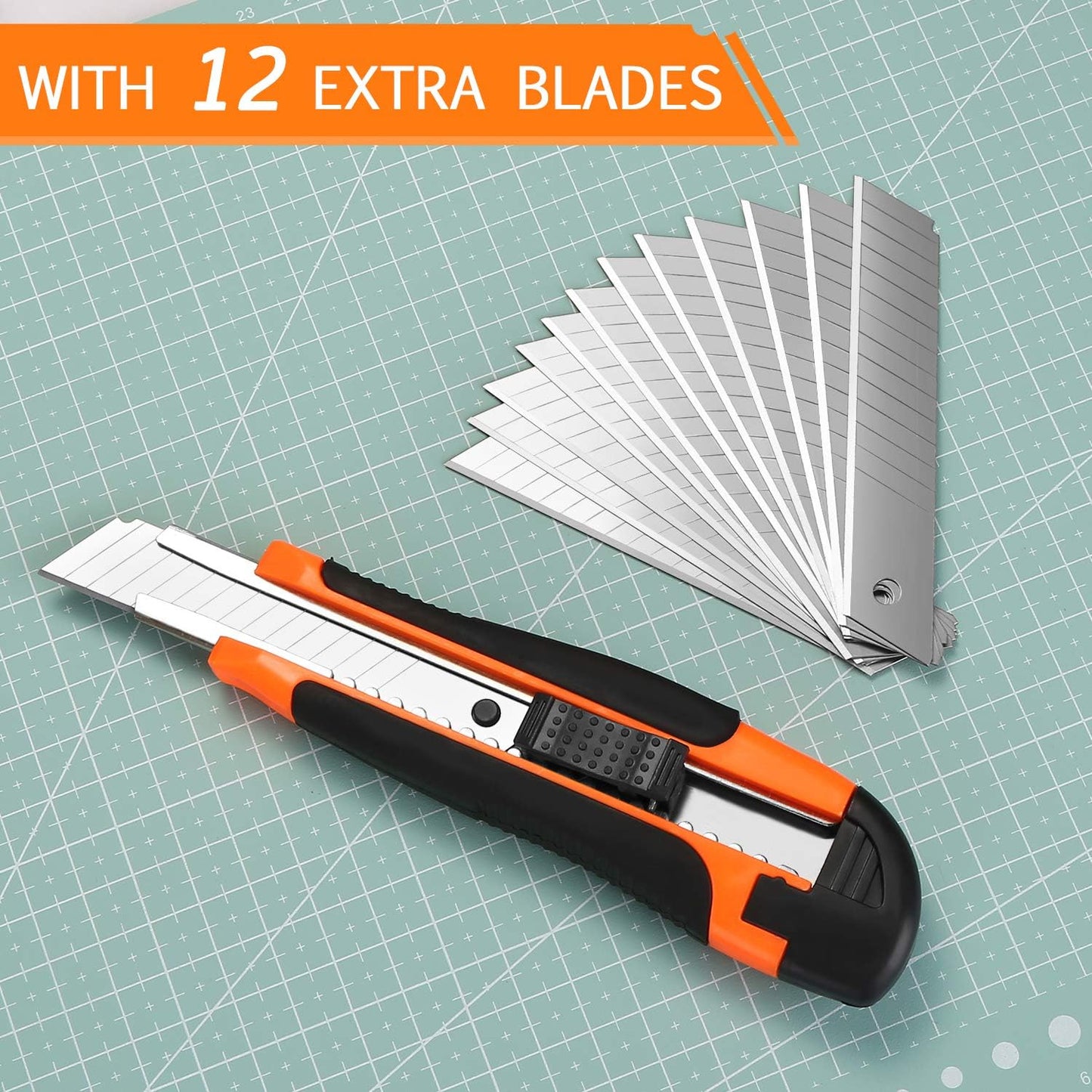 AGPtek 12 Teppichklingen Kartonschneider Cuttermesser mit 12 zusätzlichen Ersatzklingen, 18 mm ausziehbare Kartonklinge, perfekt zum Schneiden auf Papier, Klebeband, Pappe, Coupons und Stoffen