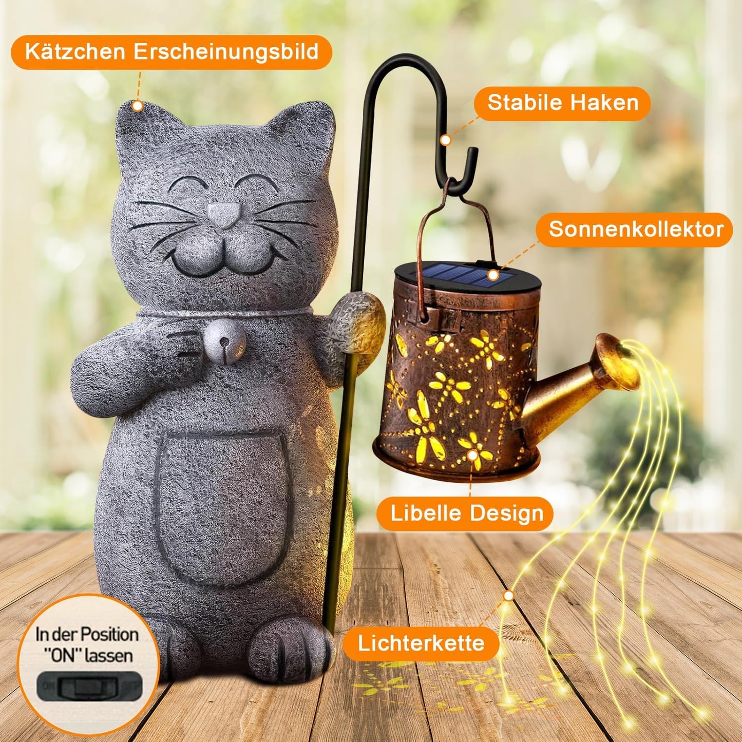 Voarge Solar-Gartenstatue, Gartendeko Solar Licht, Gartenkunst mit Solarlaterne,Gartenfiguren Beleuchtete Skulptur Ornamente für Außen,für Draußen Balkon Terrassen Geschenke für Frauen (Kätzchen)