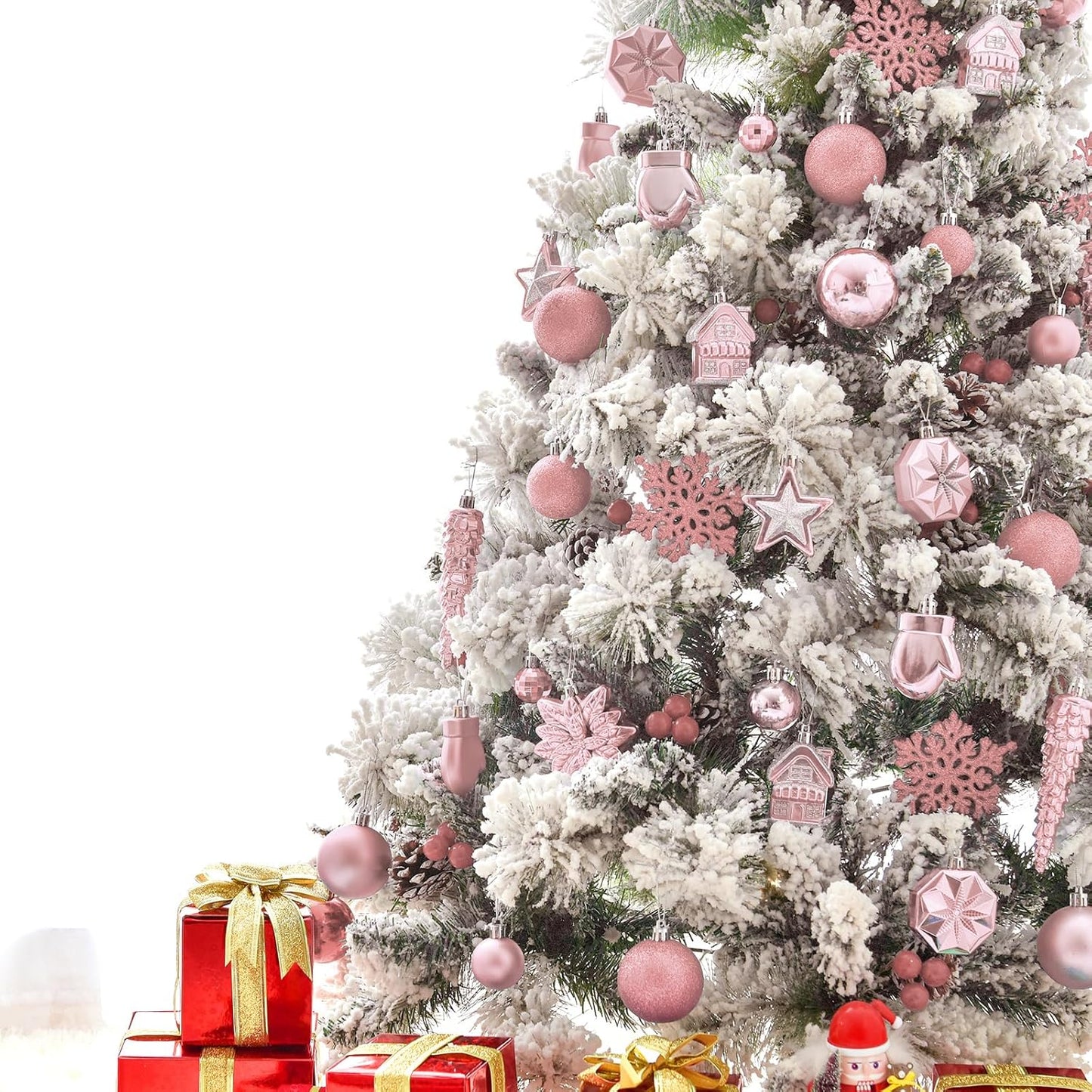 113 Weihnachtskugeln Christbaumschmuck Aufhänger Christbaumkugeln für den Weihnachtsbaum Weihnachtsbaumschmuck Weihnachtsbaumkugeln, Kunststoff, (Pink)