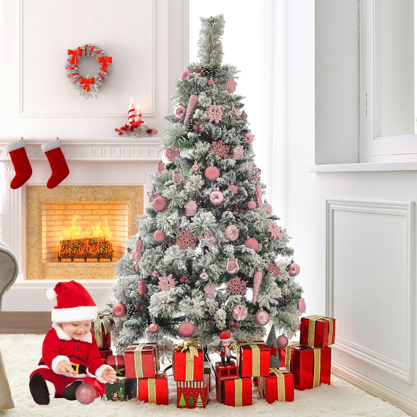 113 Weihnachtskugeln Christbaumschmuck Aufhänger Christbaumkugeln für den Weihnachtsbaum Weihnachtsbaumschmuck Weihnachtsbaumkugeln, Kunststoff, (Pink)