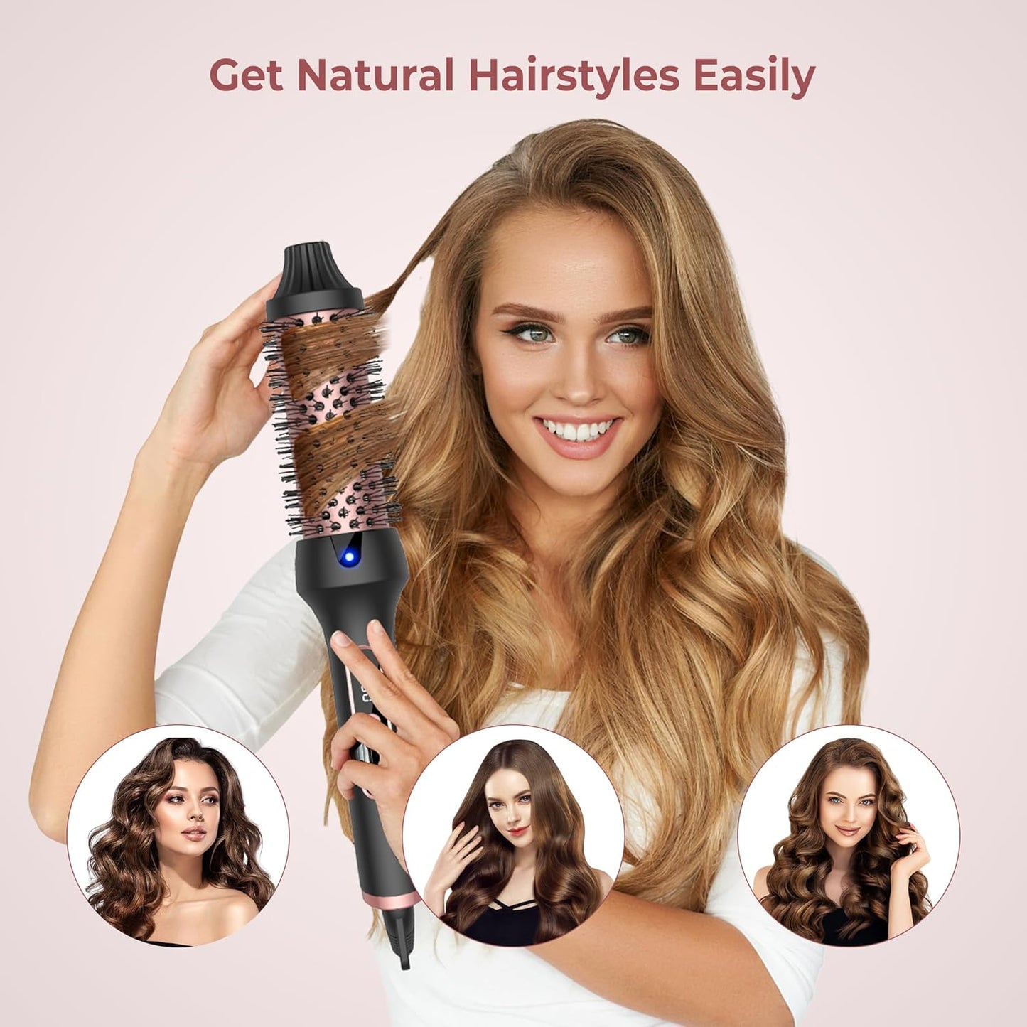 OKWRAP Thermobürste LCD Display, Ionen, Thermobürste, Lockenstab, Heißbürste, Rundbürste für Haarstyling, Heißbürste, Glättbürste, Haarstyler, Rundbürste, Glättbürste, 38 mm