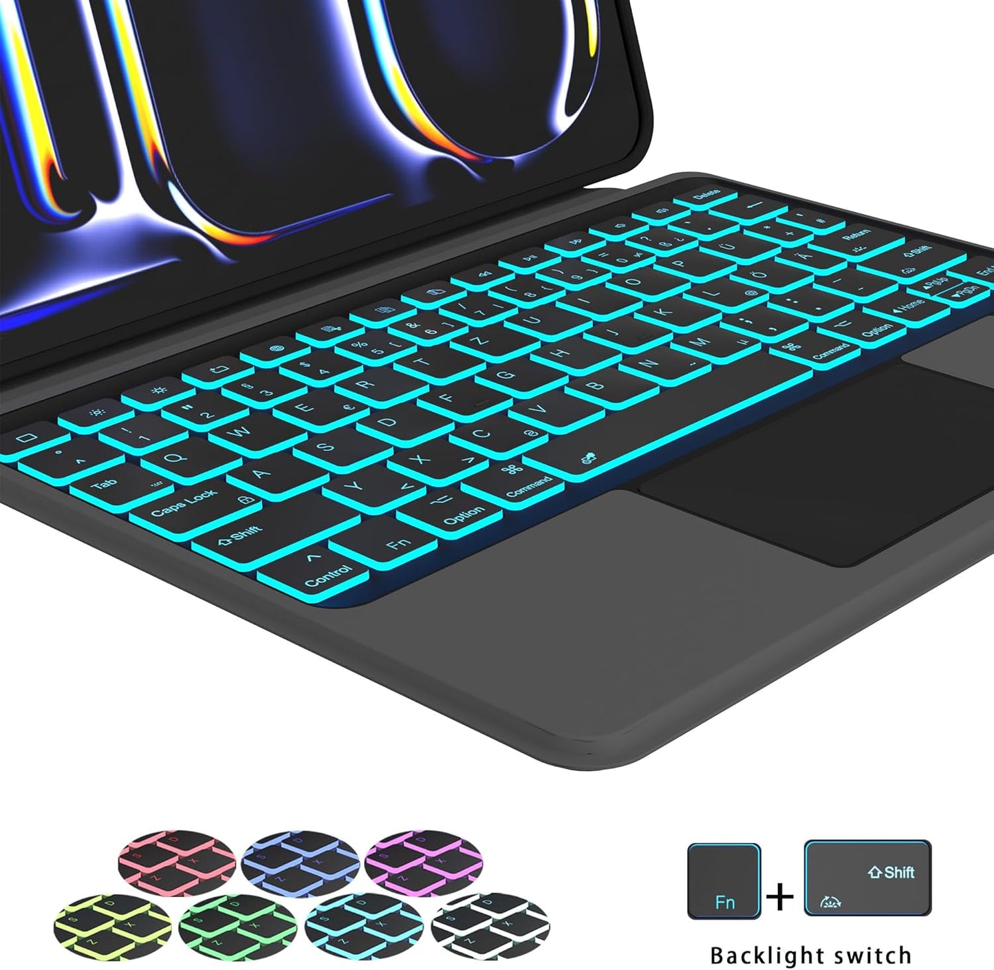 Tastatur Hülle für iPad Pro 11 Zoll (M4) 2024 - Abnehmbare Magnetisch 7 Farbige Beleuchtung Touchpad Tablet Cover mit Stifthalter - Beleuchtete Deutsches QWERTZ Layout Tastatur für iPad 11" M4 Schwarz