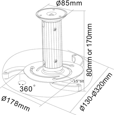 SCHWAIGER -LWH110B 011- Support de plaque de projecteur | Haltère projecteur 360° | Gestion de projet pour montage de pont | max. capacité de charge 10 kg | Norme VESA 230x230 | Noir