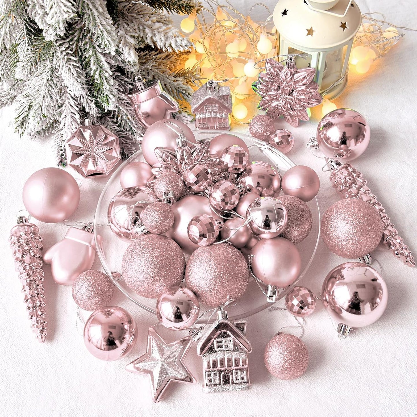 113 Weihnachtskugeln Christbaumschmuck Aufhänger Christbaumkugeln für den Weihnachtsbaum Weihnachtsbaumschmuck Weihnachtsbaumkugeln, Kunststoff, (Pink)