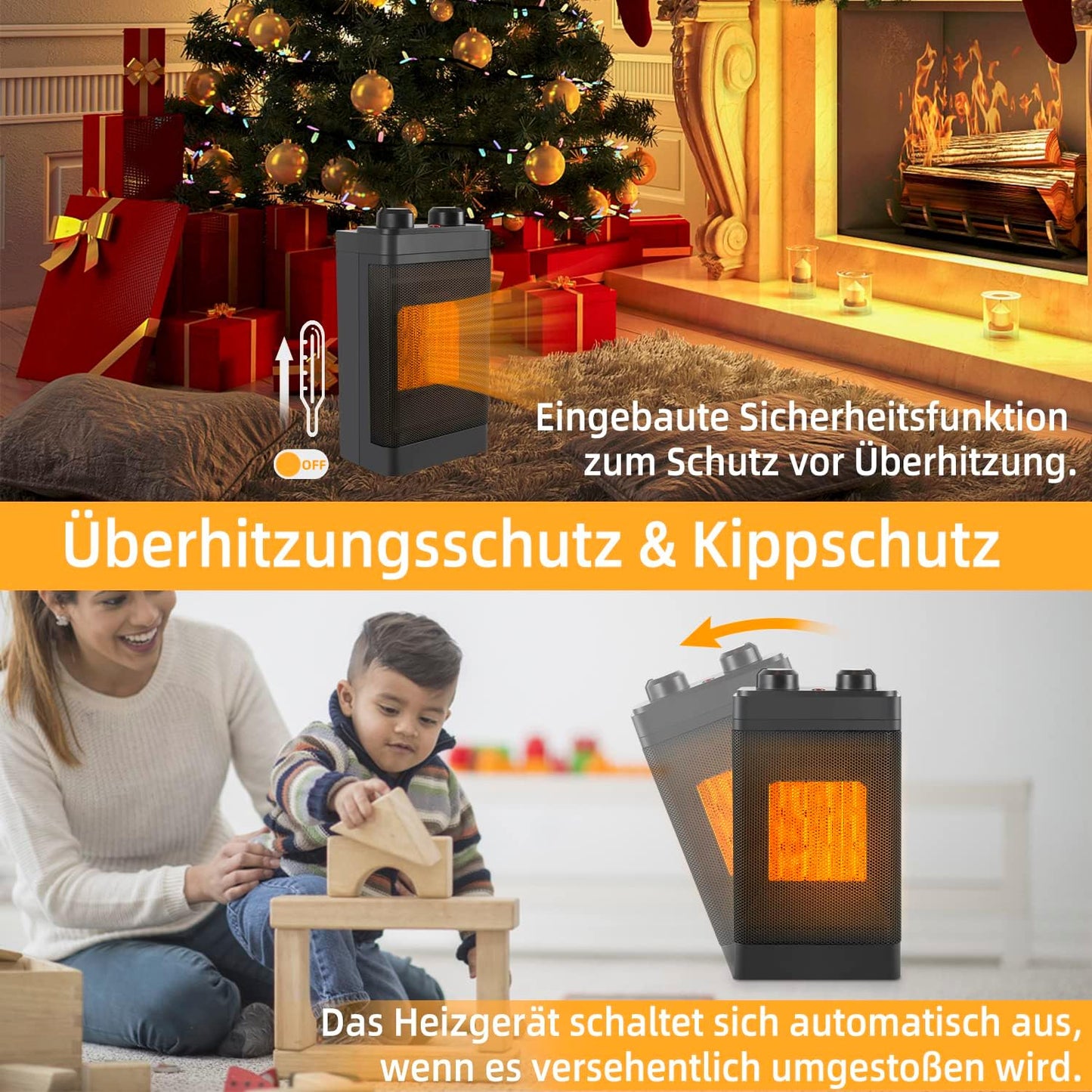 Heizlüfter energiesparend Heizung Keramik - elektrisch heizgeräte 3 Modi PTC leise heizstrahler innenraum 1500W Bad Thermostat 70° Oszillation Elektroheizer Überhitzungsschutz & Kippschutz